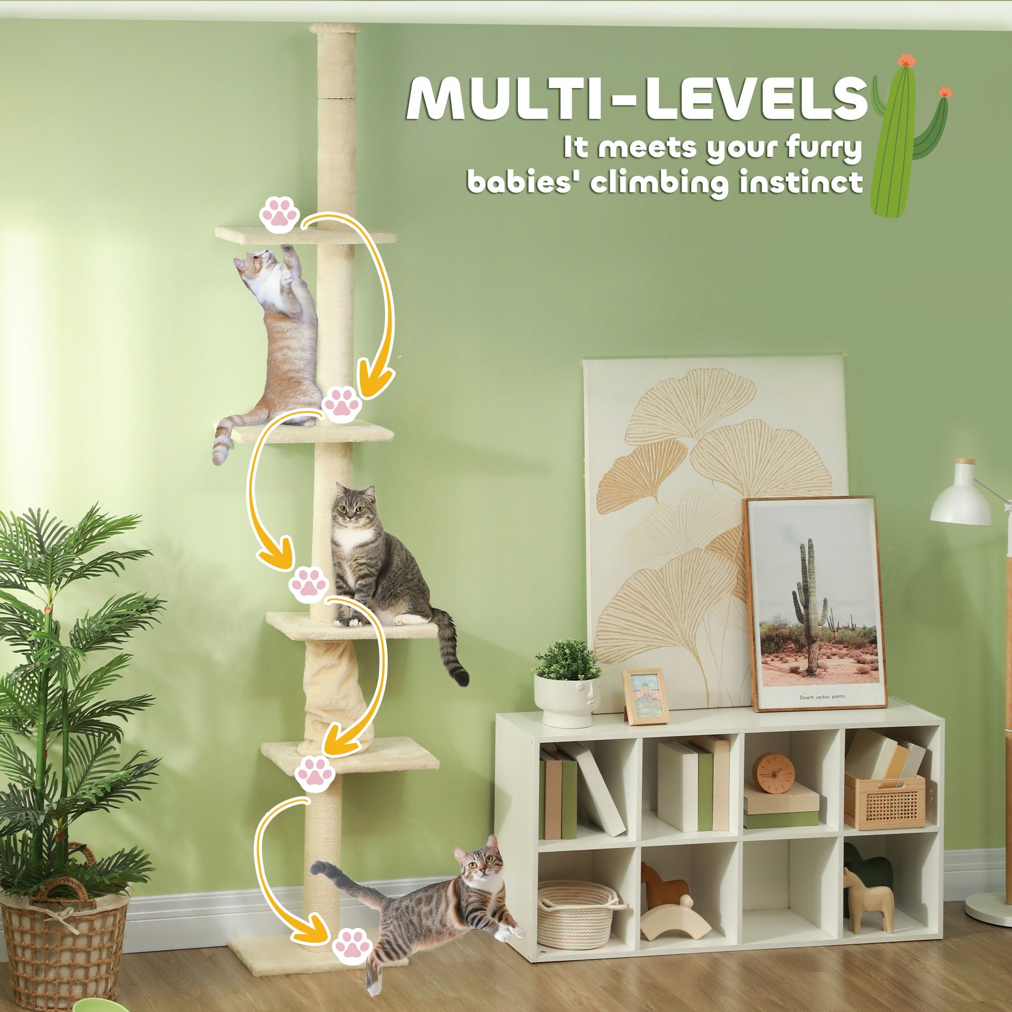 PawHut Multi-level cat tree, 225-275 cm, floor to ceiling Height (cm) higher than 220 cm