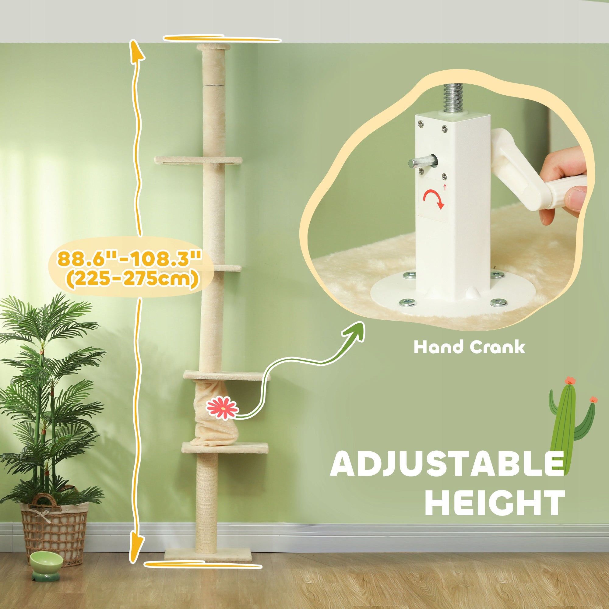 PawHut Multi-level cat tree, 225-275 cm, floor to ceiling Manufacturer code PawHut