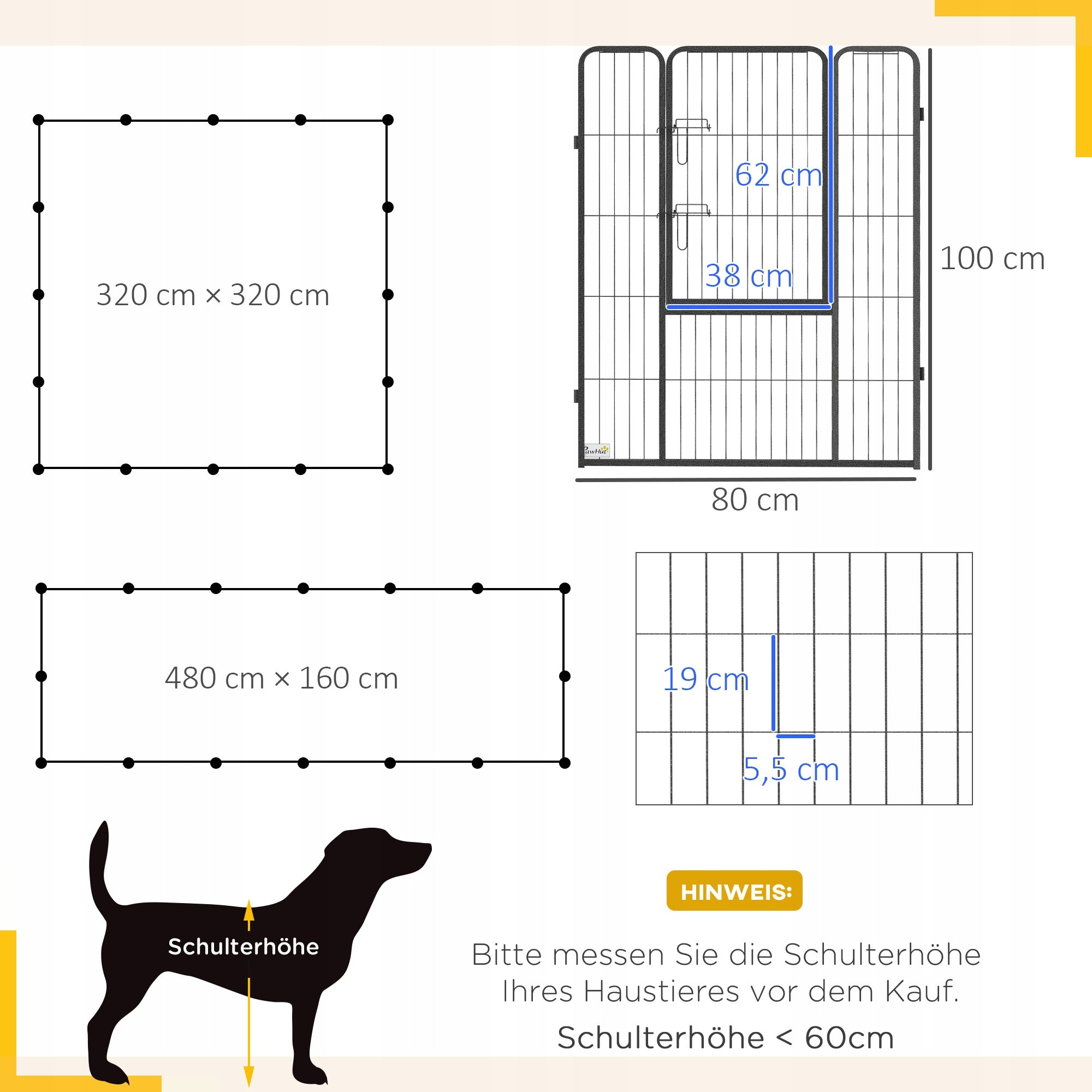 PawHut Playpen for puppies, 16 elements, steel, grey Length 480 cm