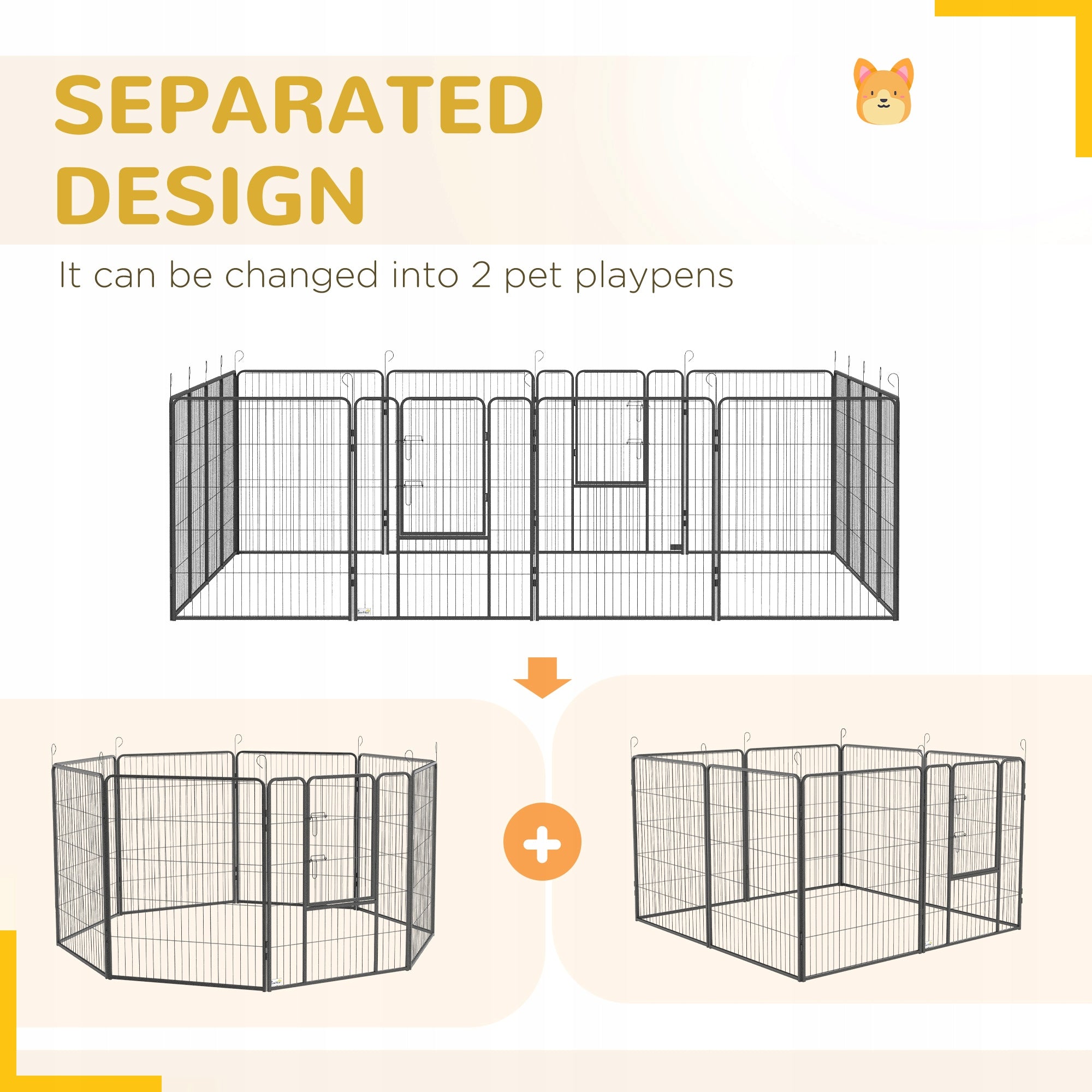 PawHut Playpen for puppies, 16 elements, steel, grey Product width 320 cm