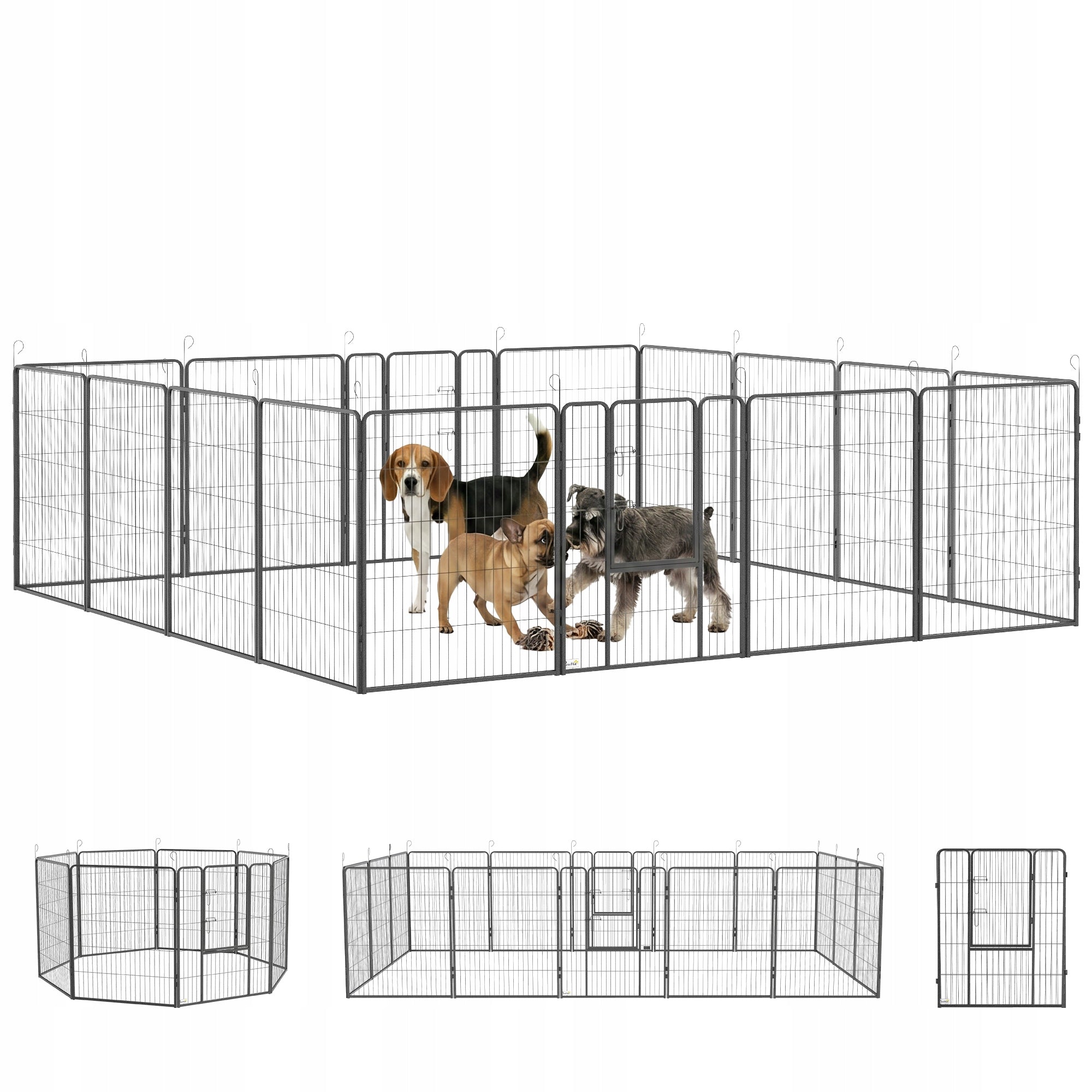 PawHut Playpen for puppies, 16 elements, steel, grey
