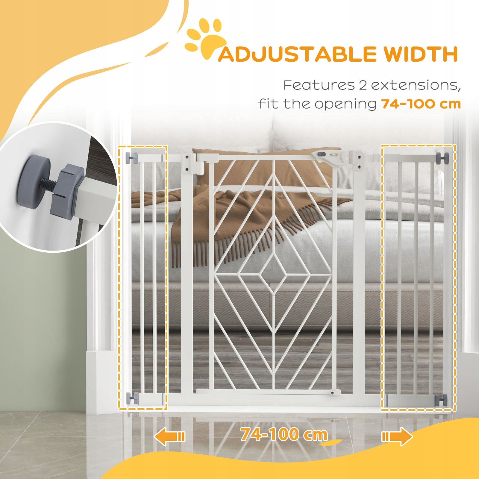 PawHut Safety gate for doors and stairs for dogs, 100 x 4 x 76 cm Product width 100 cm