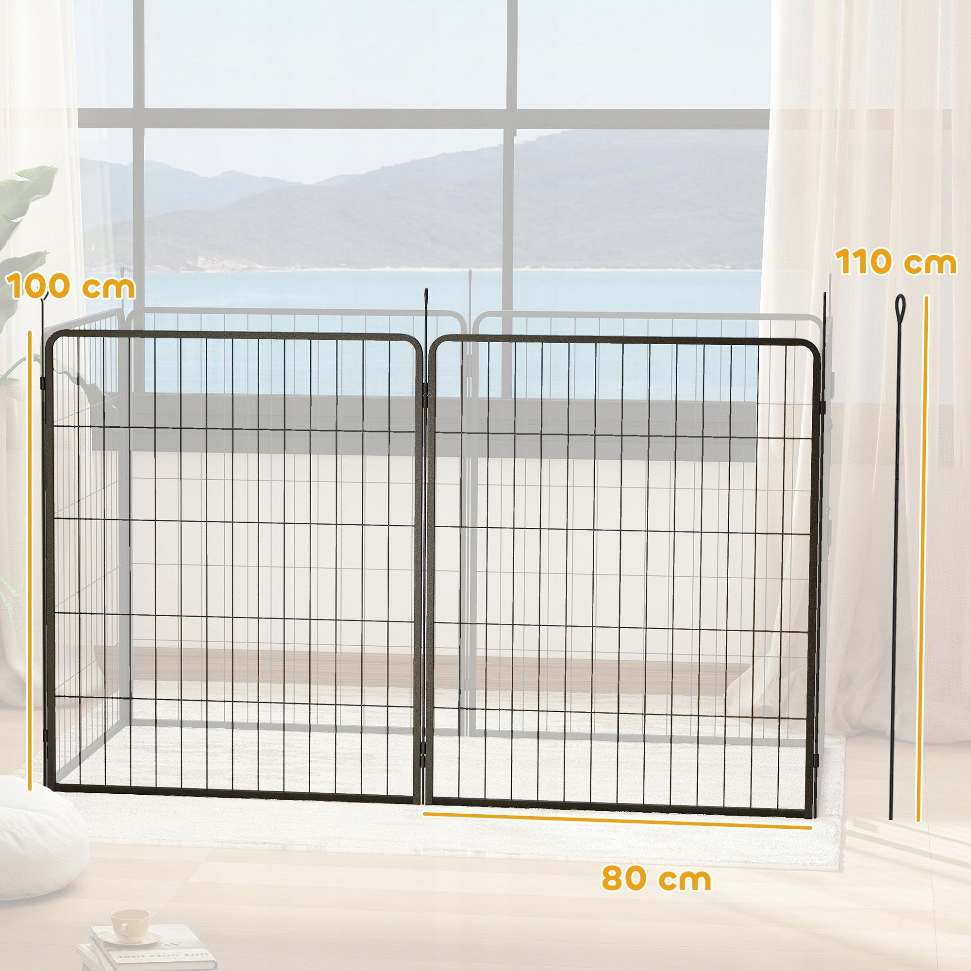 PawHut Set of 2 Puppies Fence Panels, Steel, Black, 80x100 cm Kind playpen