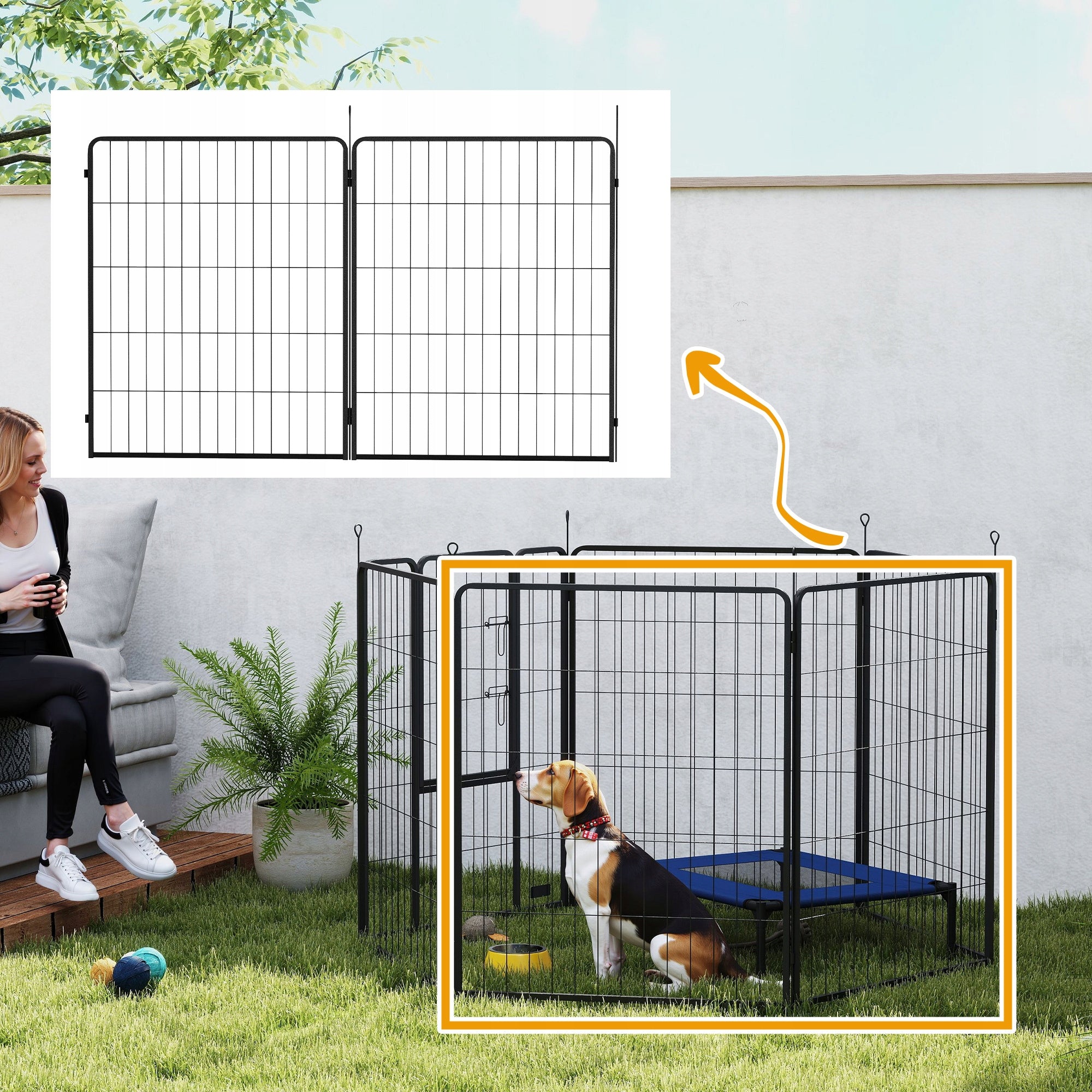 PawHut Set of 2 Puppies Fence Panels, Steel, Black, 80x100 cm Packaging status original