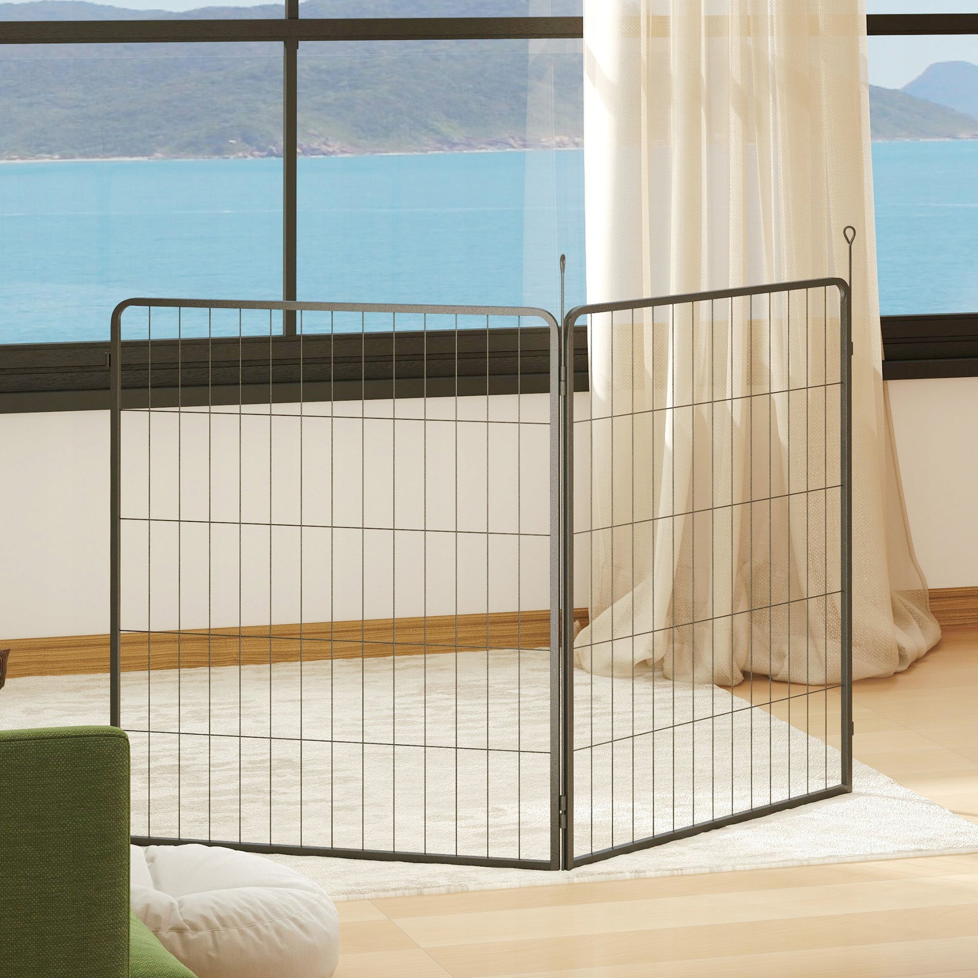 PawHut Set of 2 Puppies Fence Panels, Steel, Black, 80x100 cm Product height 100 cm