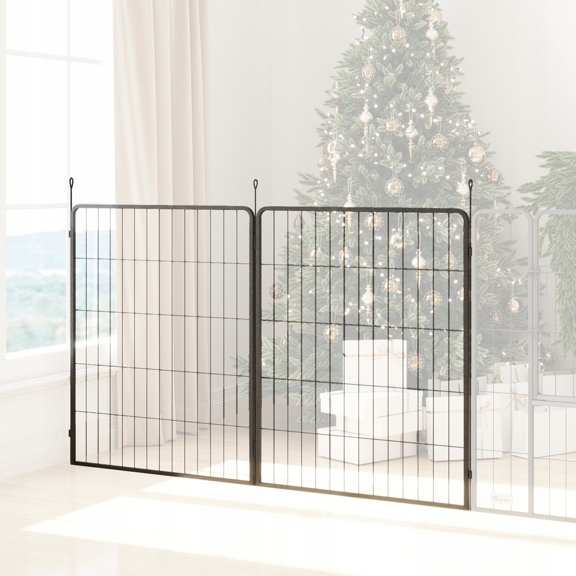 PawHut Set of 2 Puppies Fence Panels, Steel, Black, 80x100 cm Product width 1.5 cm