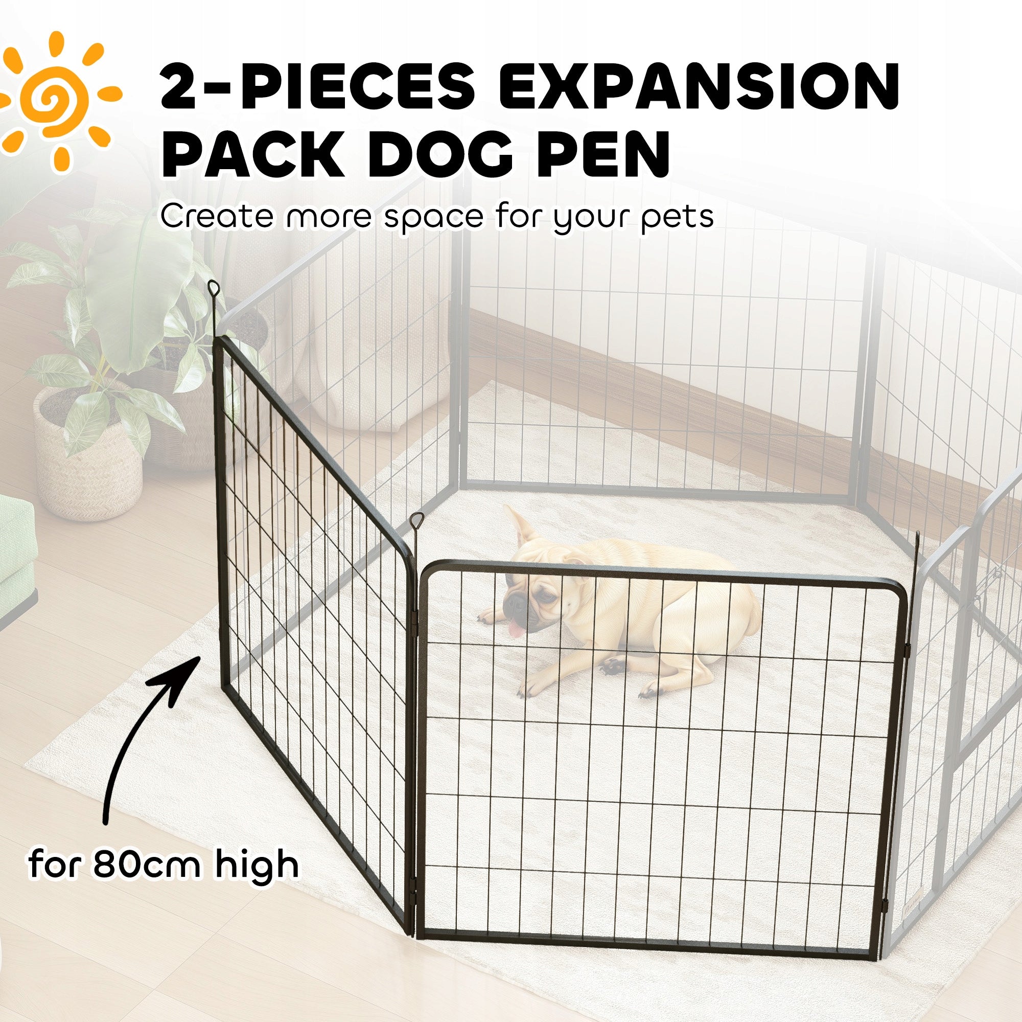 PawHut Set of 2 Puppies Fence Panels, Steel, Grey, 80 x 80 cm Manufacturer code PawHut