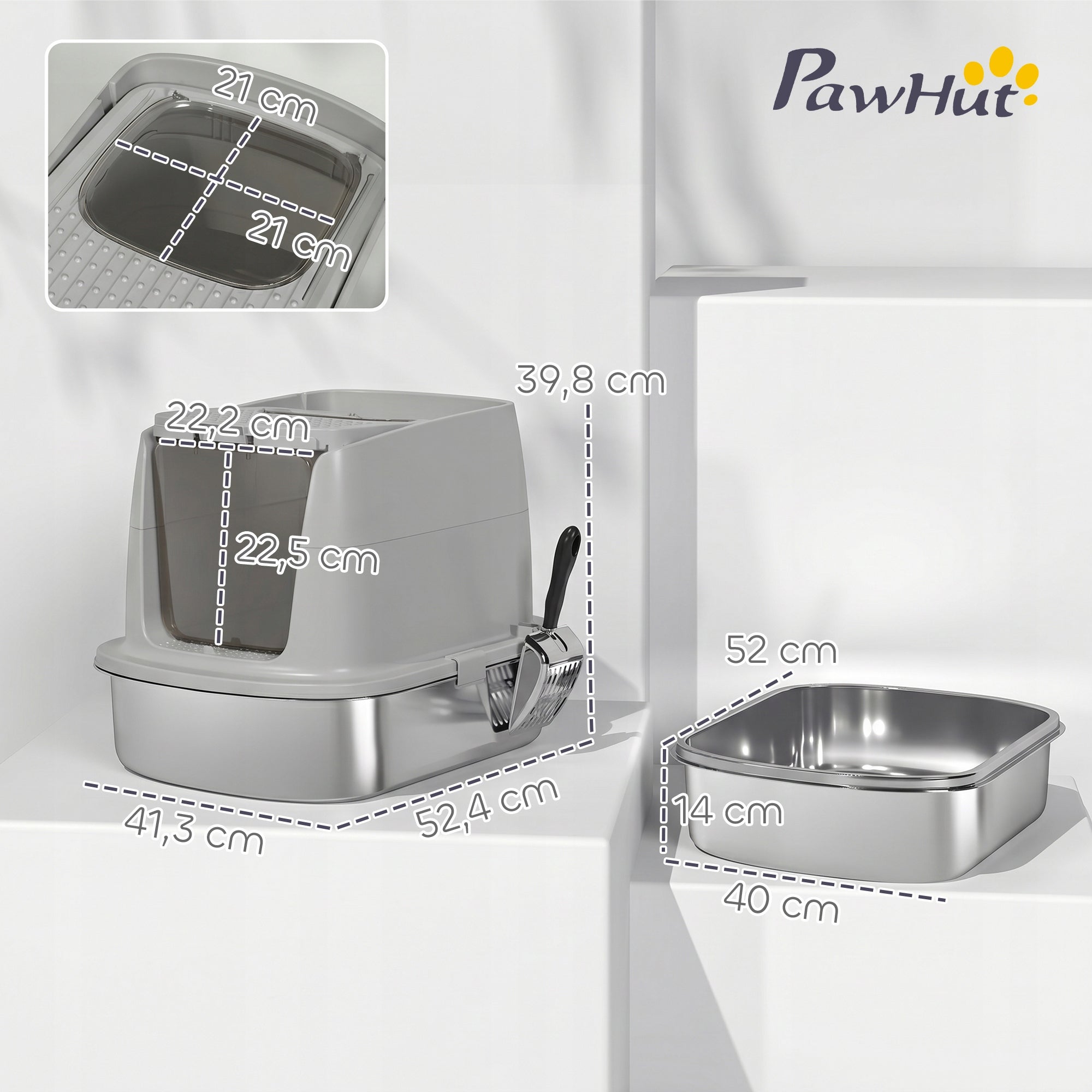 PawHut Stainless Steel Cat Cuvette with Lid, Closed, Grey Weight 2.6 kg