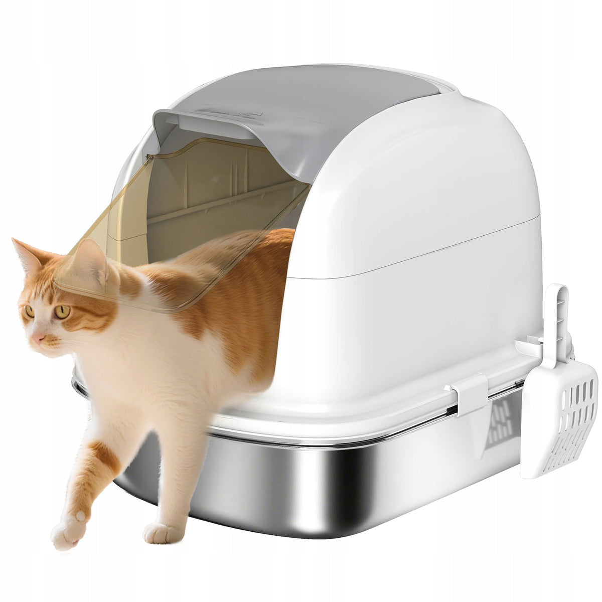 PawHut Stainless Steel Cat Cuvette with Lid, Set with Spatula