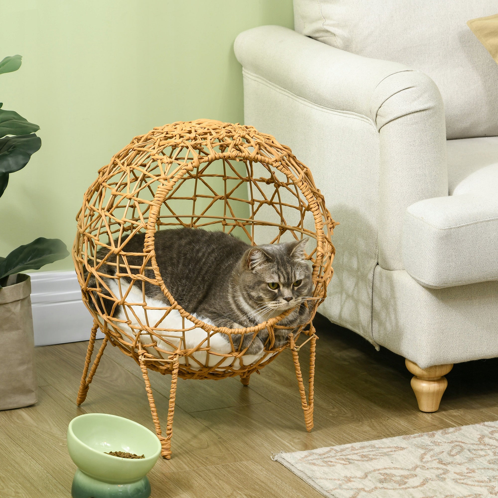 PawHut Techrattan Cat Basket with Pillow, 45x57, Brown Brand PawHut