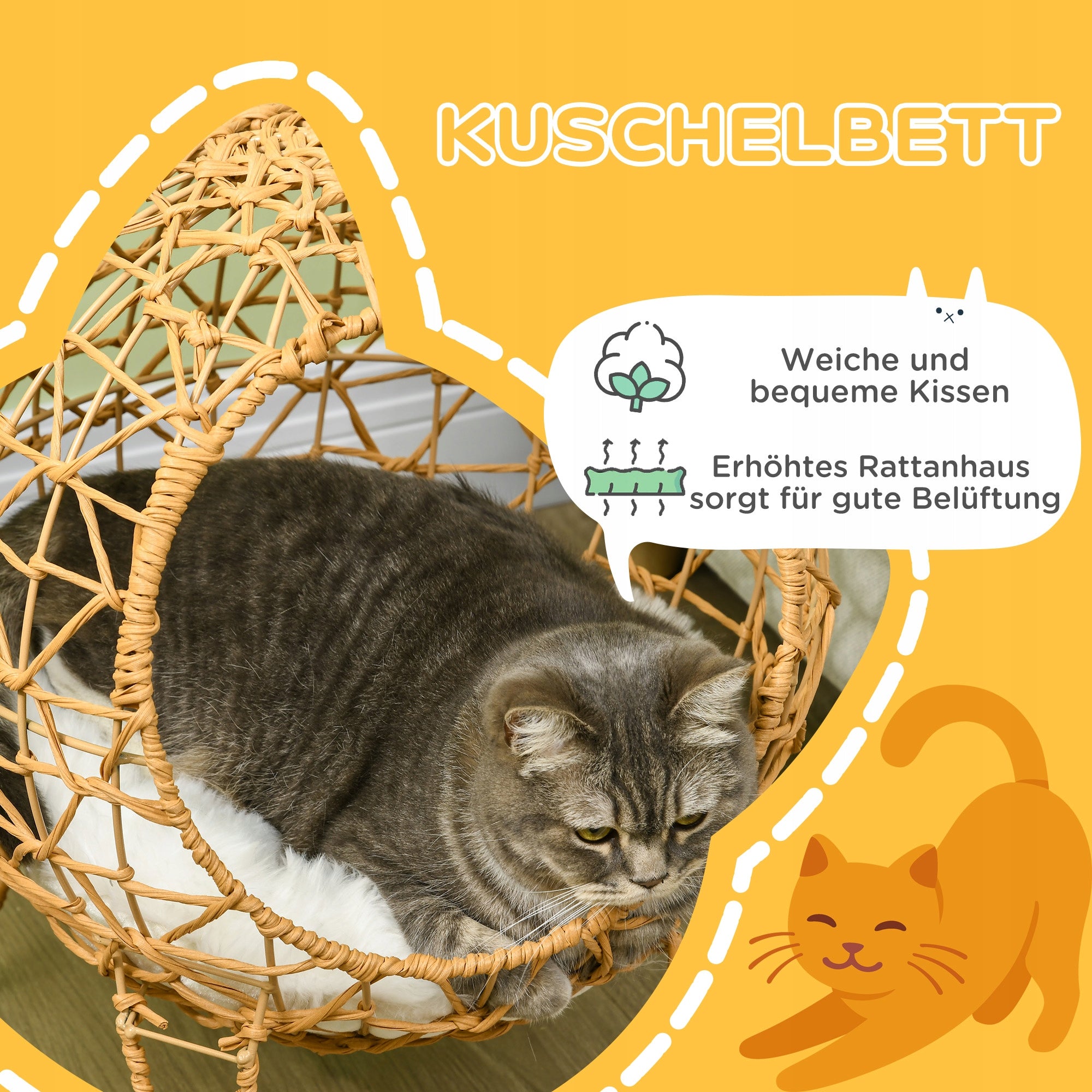 PawHut Techrattan Cat Basket with Pillow, 45x57, Brown Manufacturer code D30-442BN