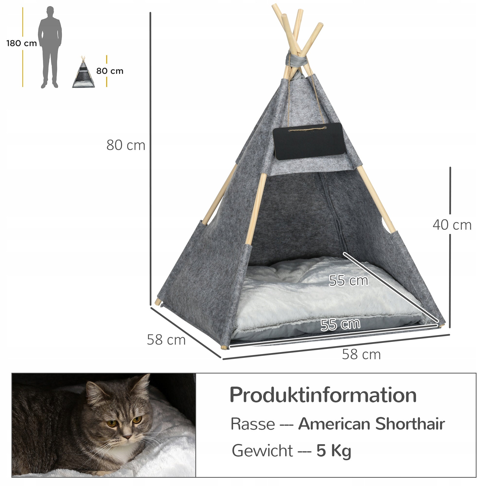 PawHut Tent for dog, cat, with soft pillow, plush, grey, 58x58x80cm Brand PawHut