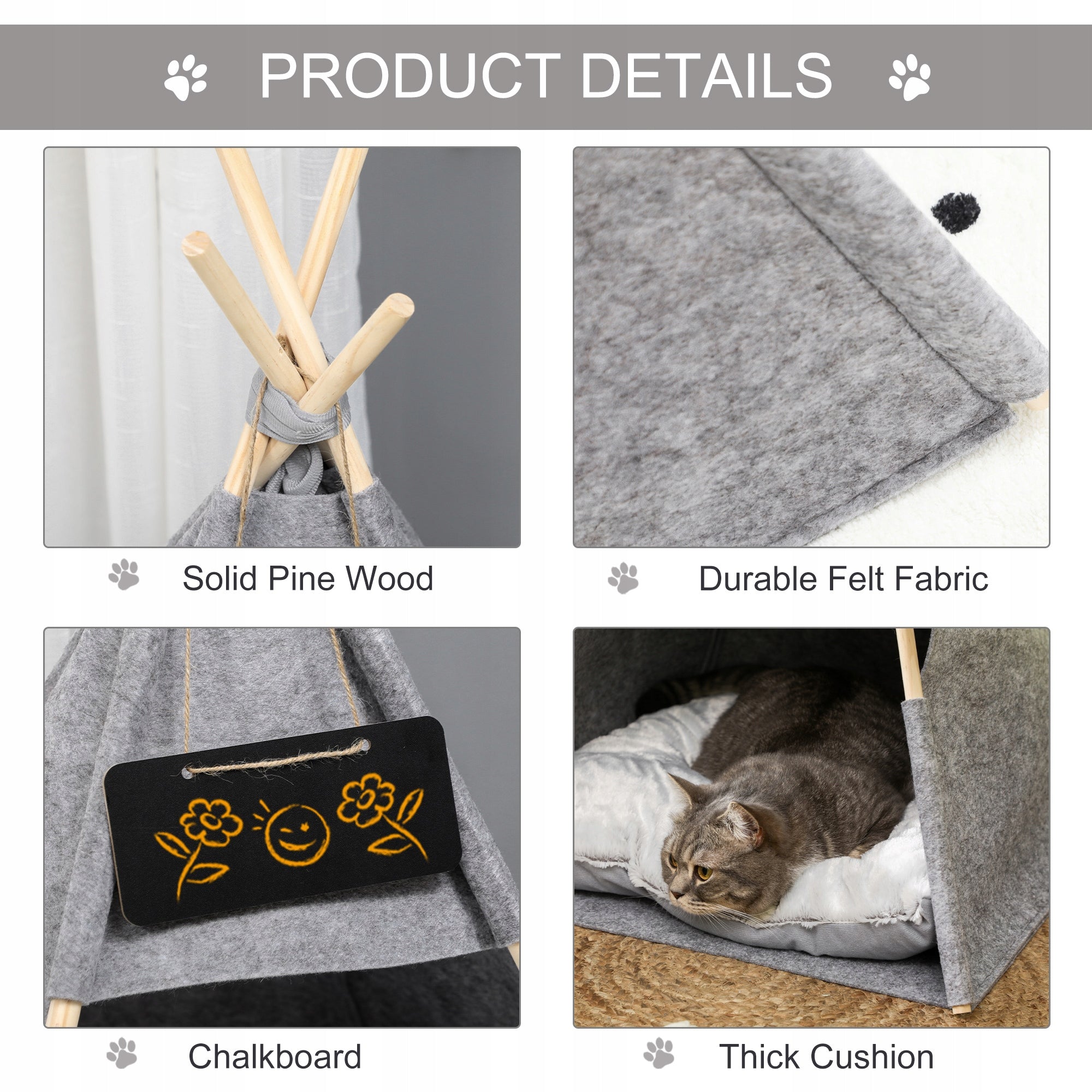 PawHut Tent for dog, cat, with soft pillow, plush, grey, 58x58x80cm Length 58 cm