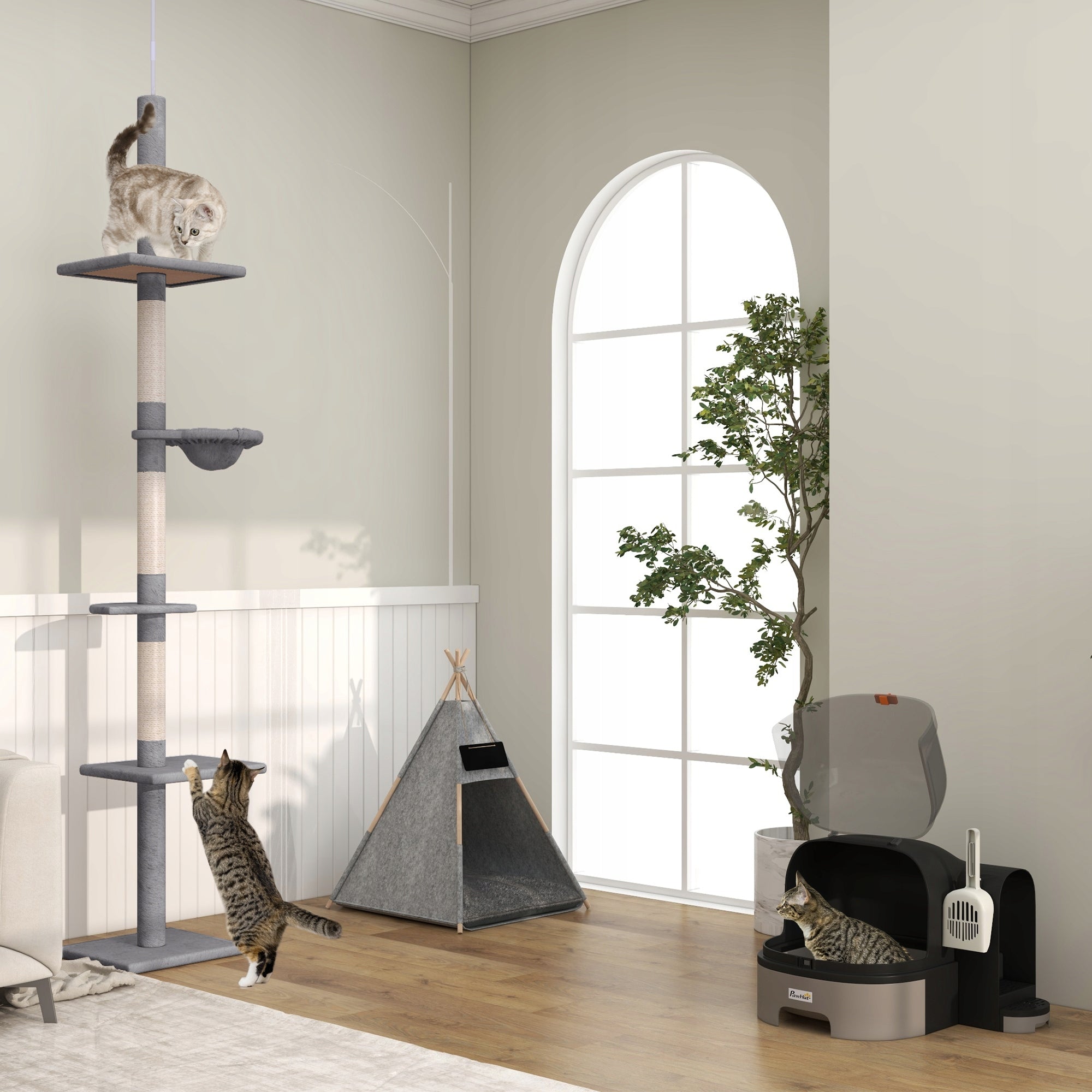 PawHut Tent for dog, cat, with soft pillow, plush, grey, 58x58x80cm Shape corner