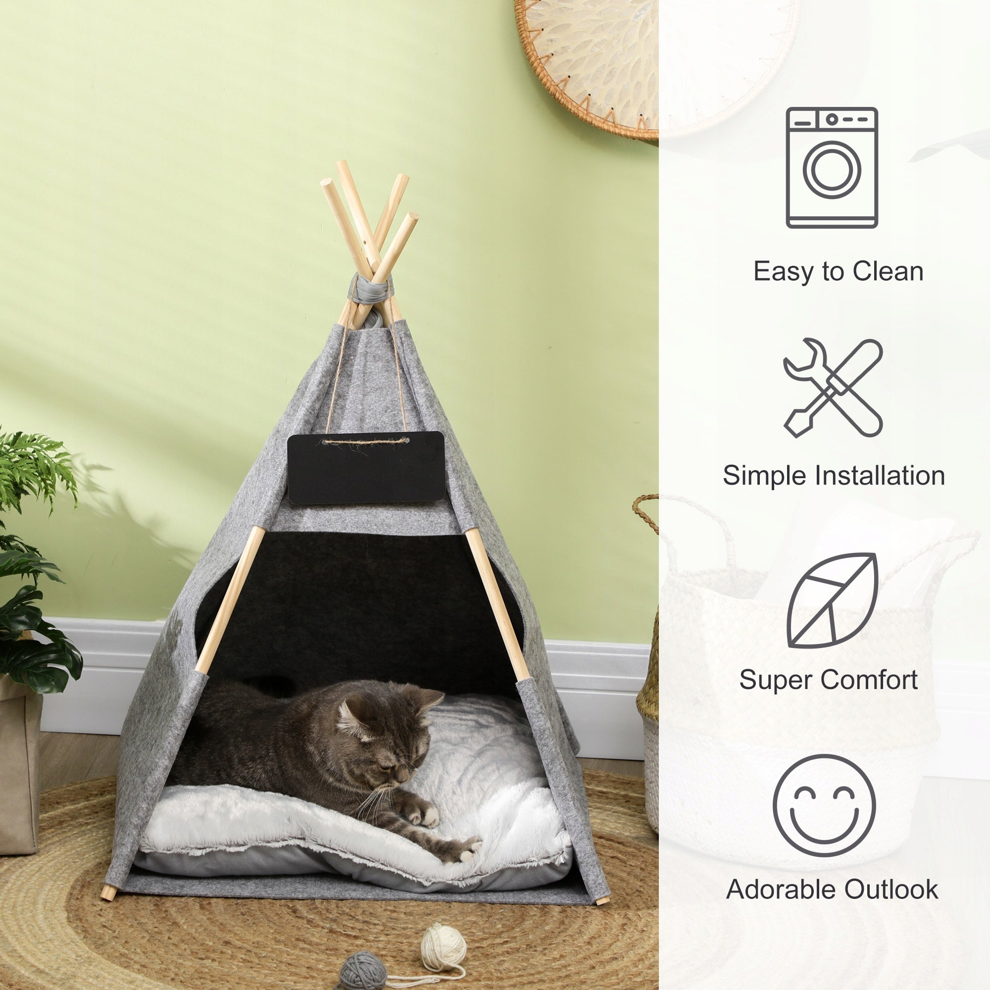 PawHut Tent for dog, cat, with soft pillow, plush, grey, 58x58x80cm Trade name Budka dla kota PawHut
