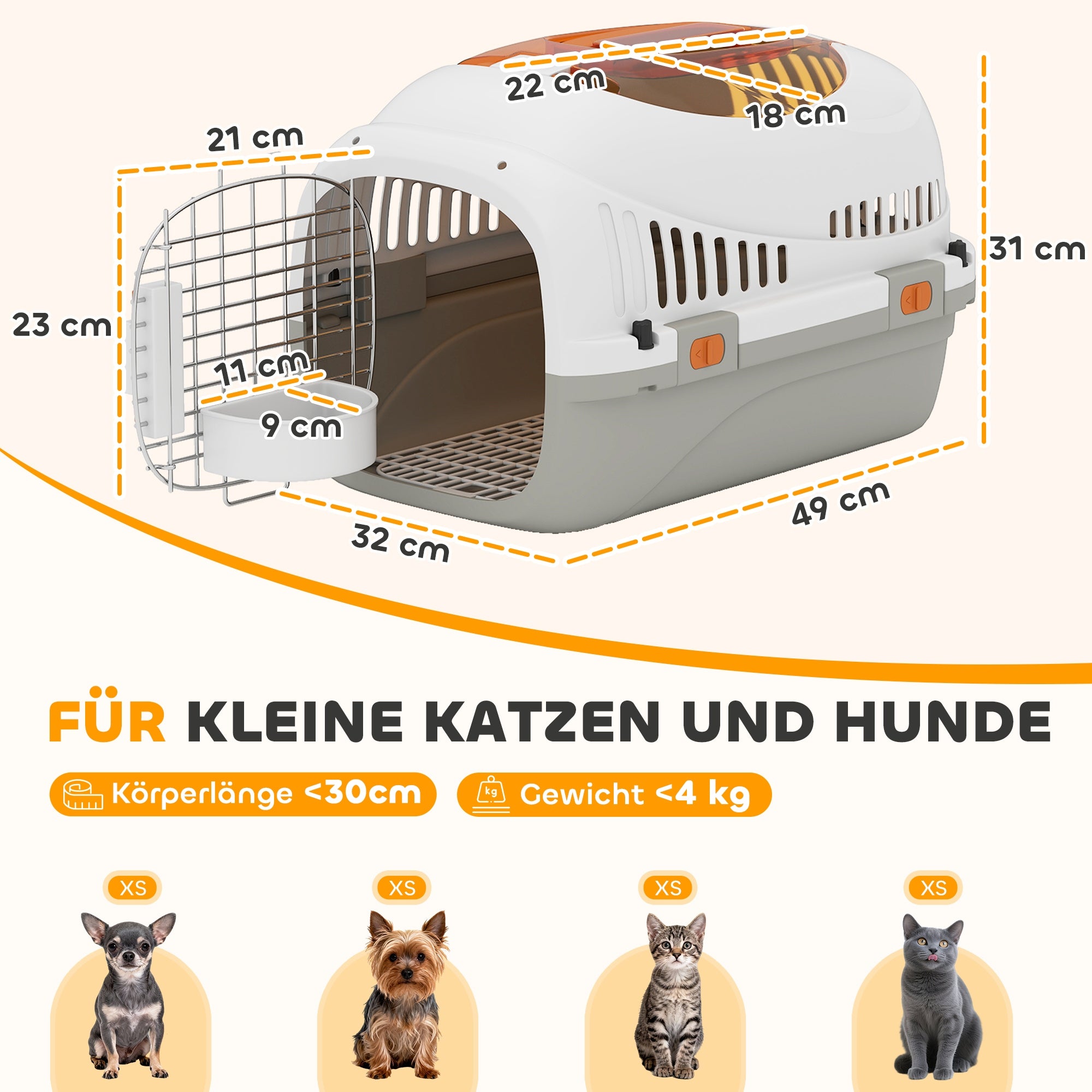 PawHut Transporter for small dogs up to 4 kg with roof hole and bowl Material synthetic material