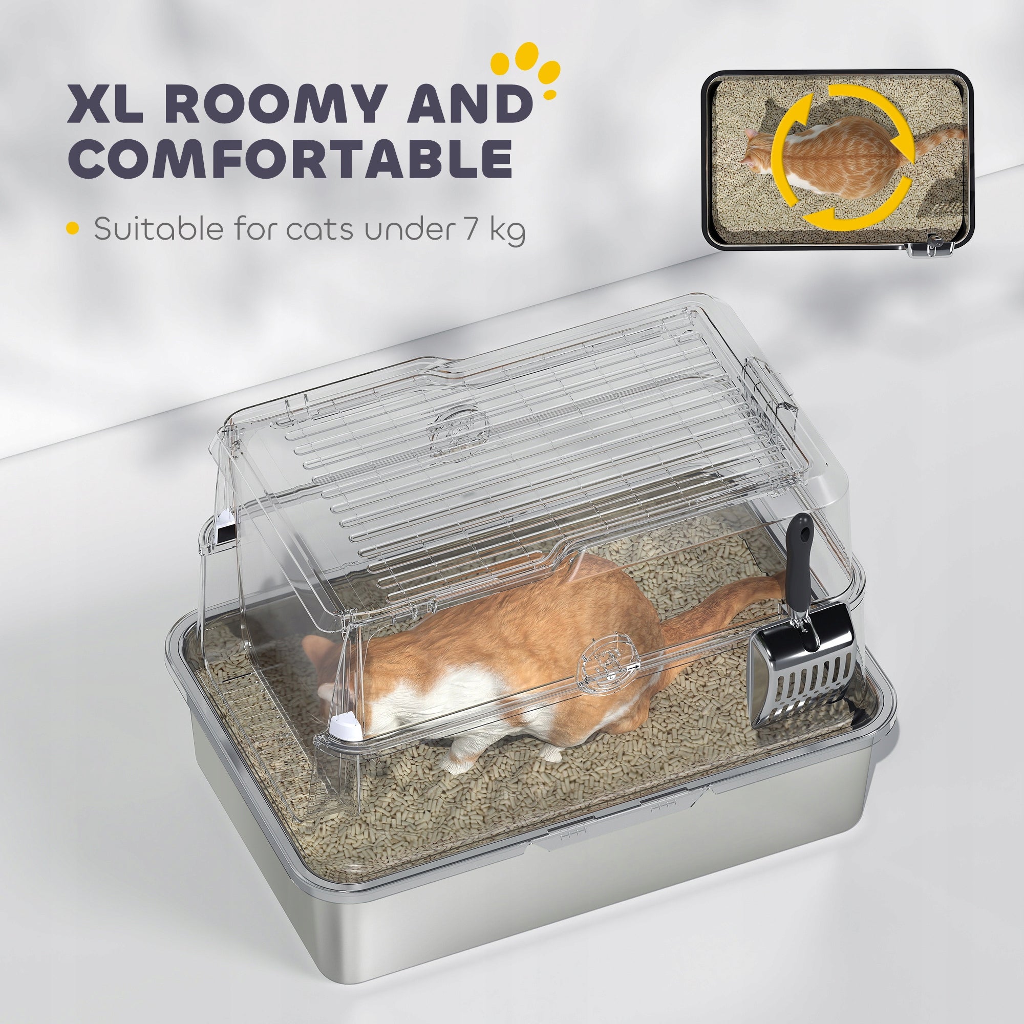 PawHut XL Stainless Steel Cat Cuvette with Lid, for Large Cats Brand PawHut