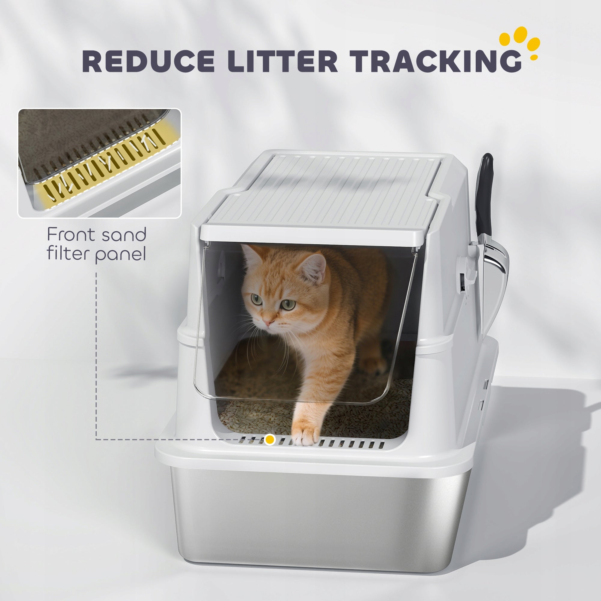 PawHut XL Stainless Steel Cat Cuvette with Lid, for Large Cats Length 60.2 cm