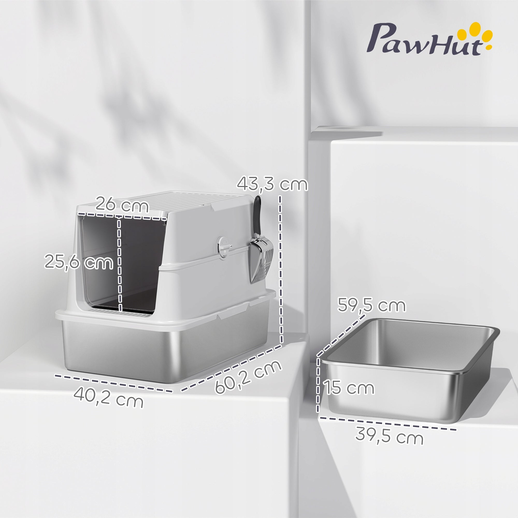 PawHut XL Stainless Steel Cat Cuvette with Lid, for Large Cats Product width 40.2 cm