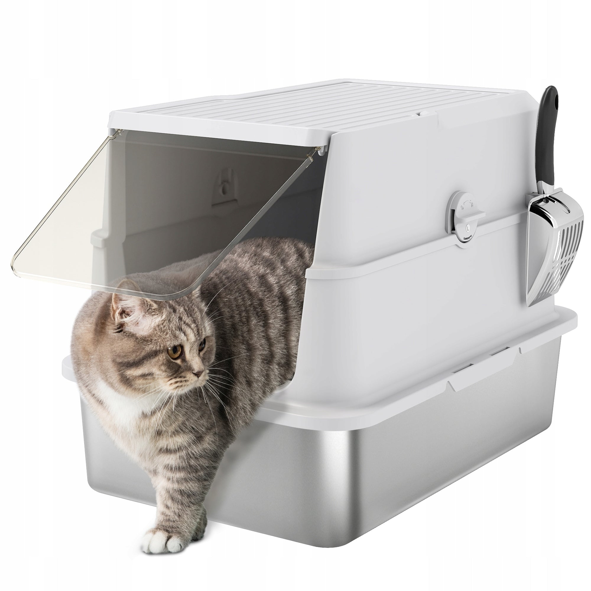 PawHut XL Stainless Steel Cat Cuvette with Lid, for Large Cats