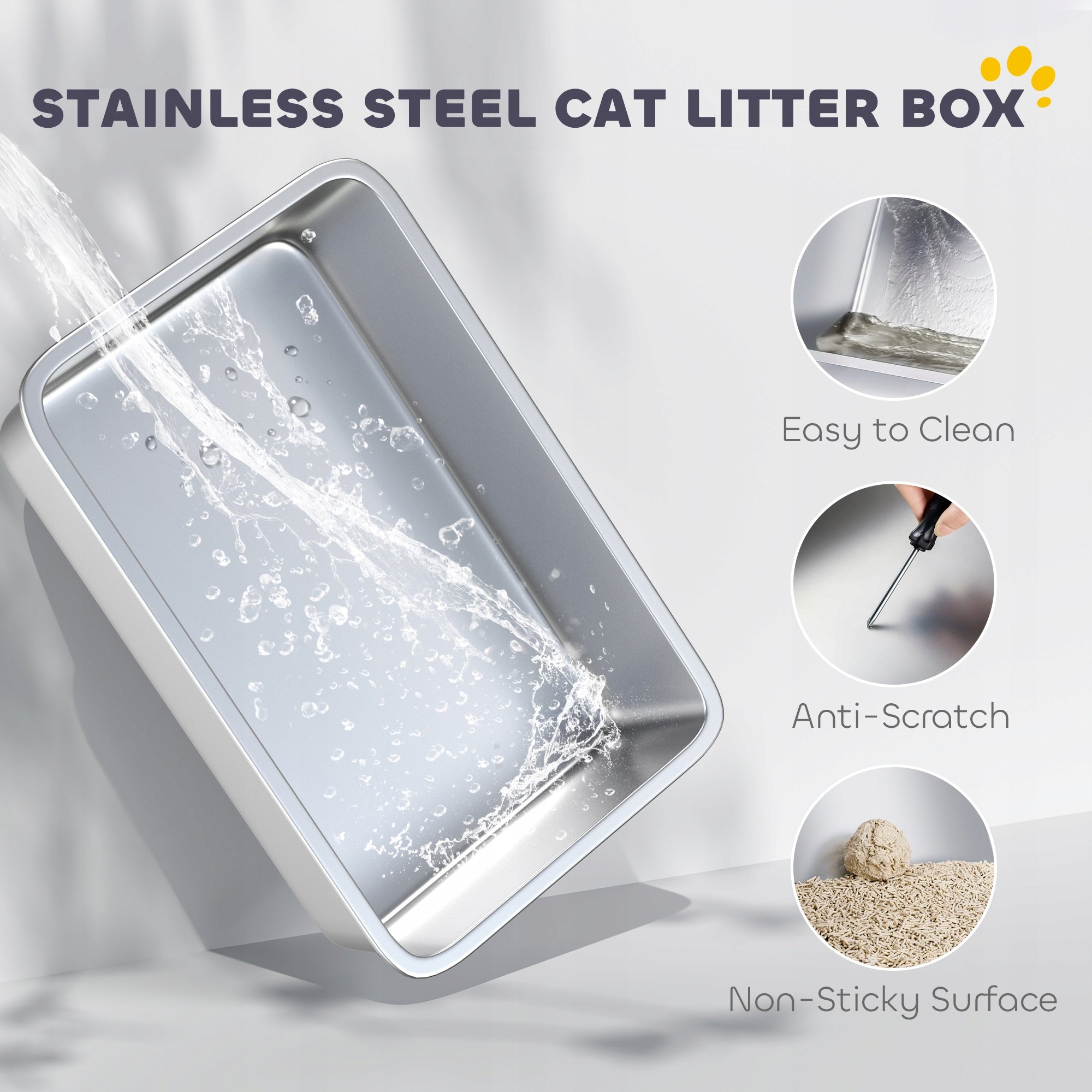 PawHut XL stainless steel litter box with lid, for large cats, grey Brand PawHut
