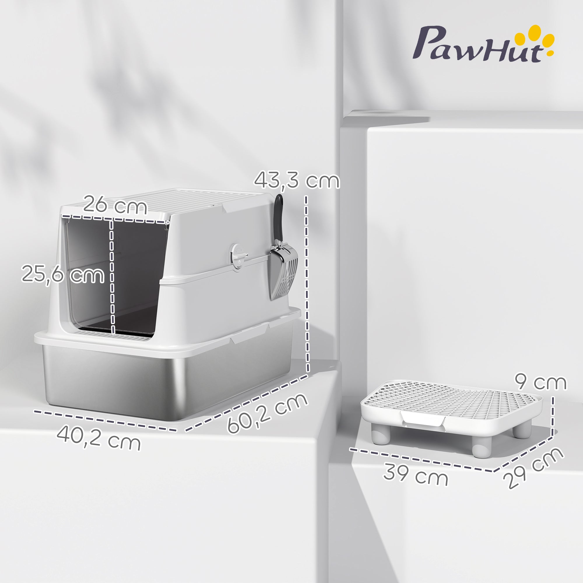 PawHut XL stainless steel litter box with lid, for large cats, grey Weight 3.2 kg