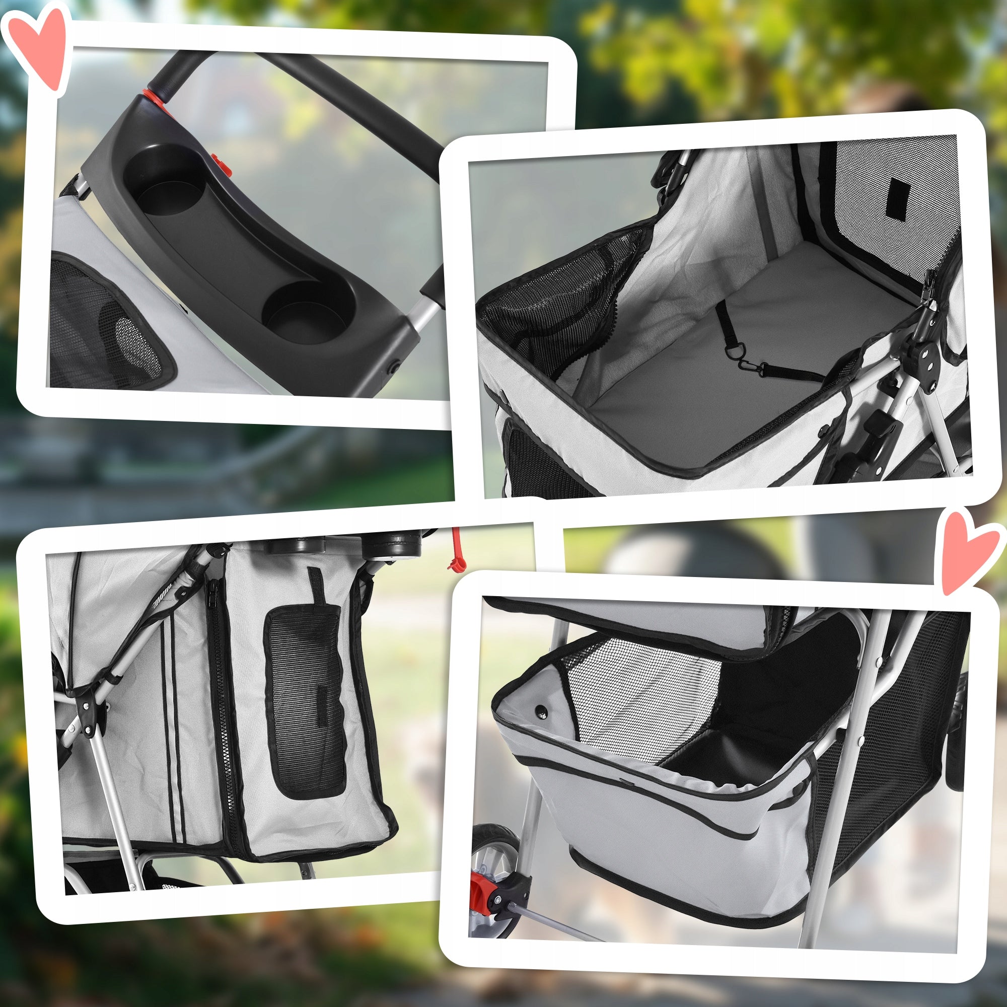PawHut dog and cat stroller, nylon mesh, 75x45x97cm, grey Size M/L