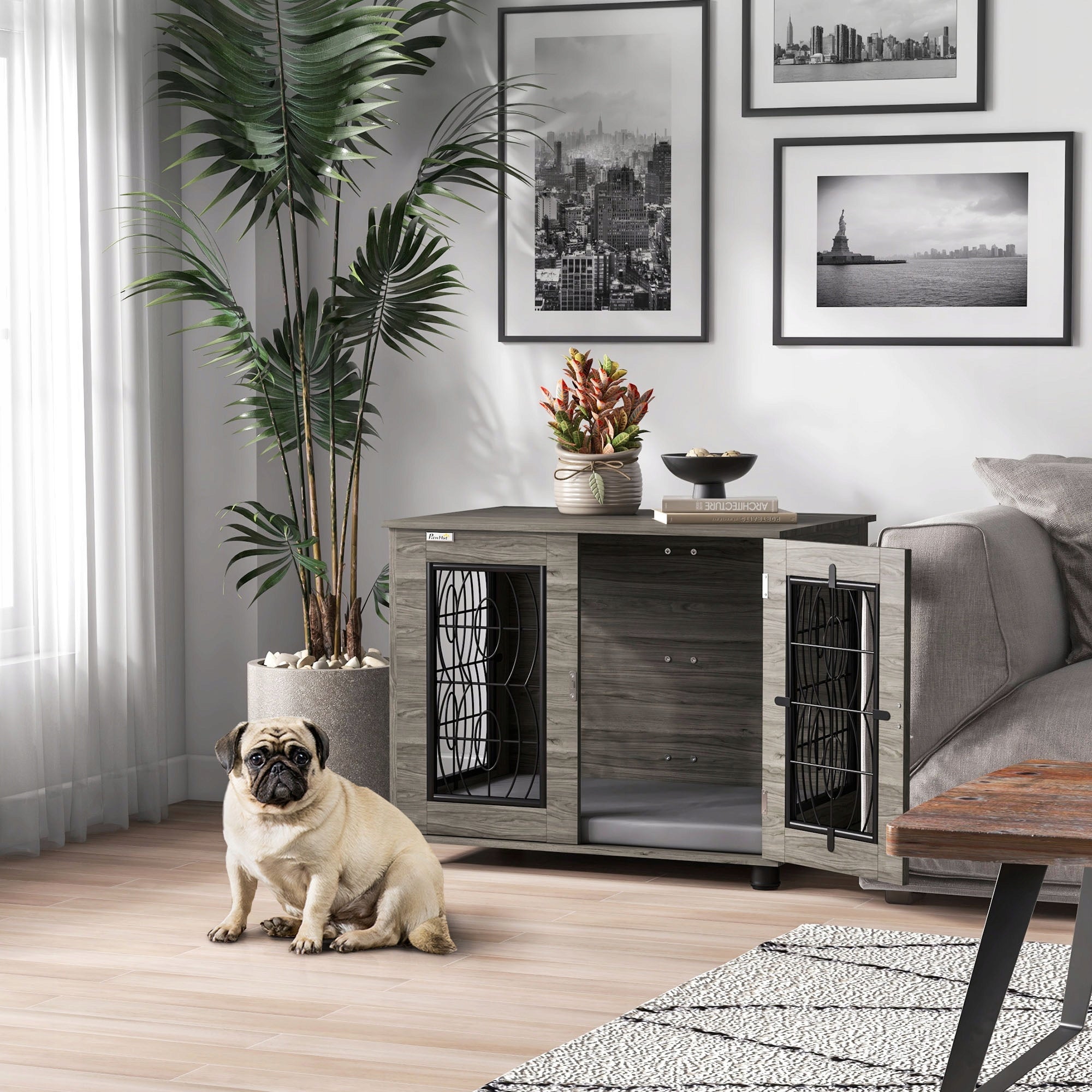 PawHut dog cage, with pillow, grey, lockable door, 80 x 56 x 63 cm Manufacturer code PawHut