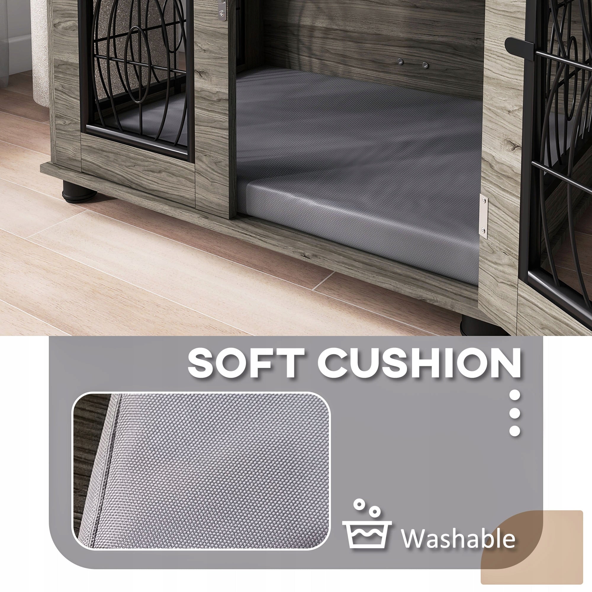 PawHut dog cage, with pillow, grey, lockable door, 80 x 56 x 63 cm Product width 56 cm