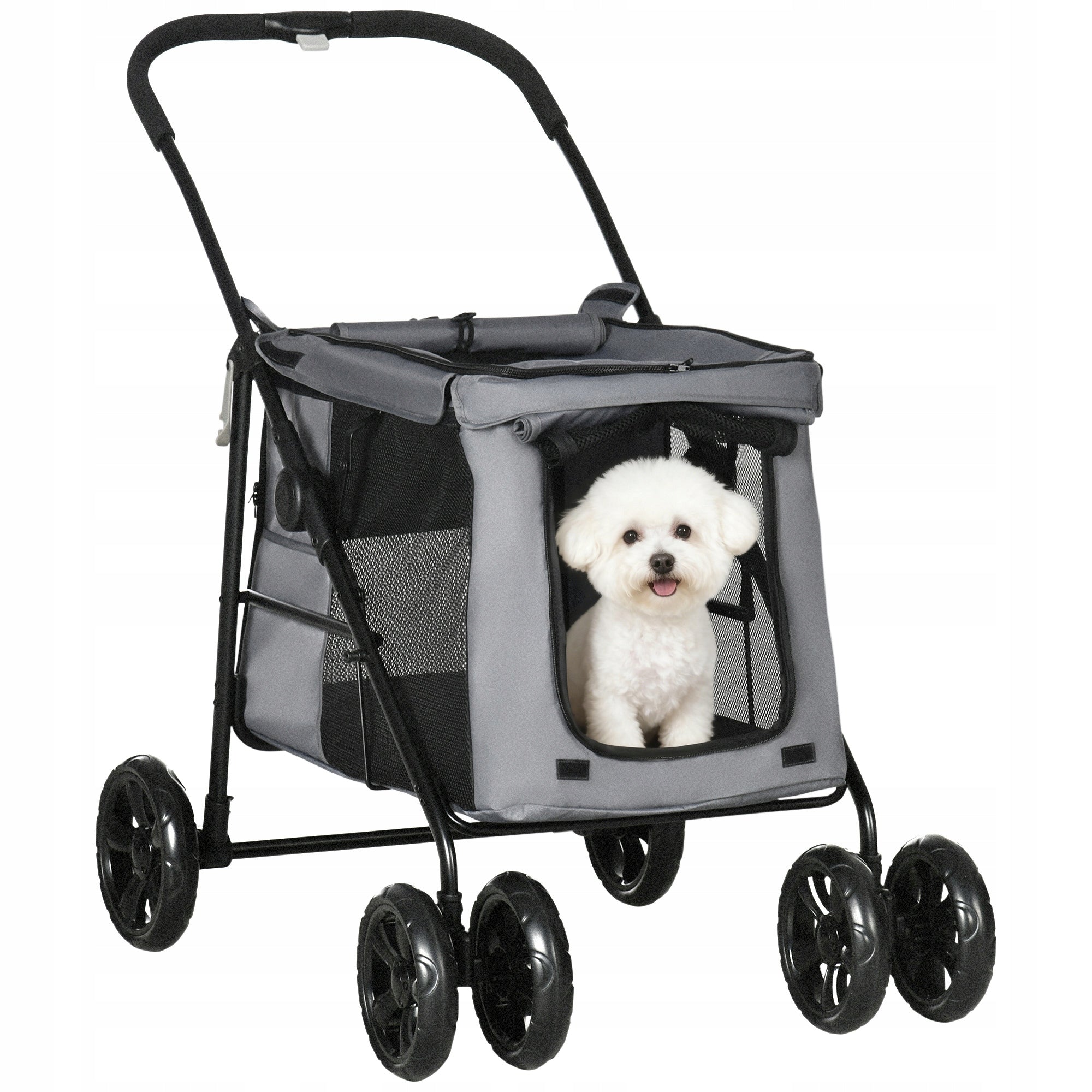 PawHut dog carrier with pillow, 3 side pockets, folding stroller