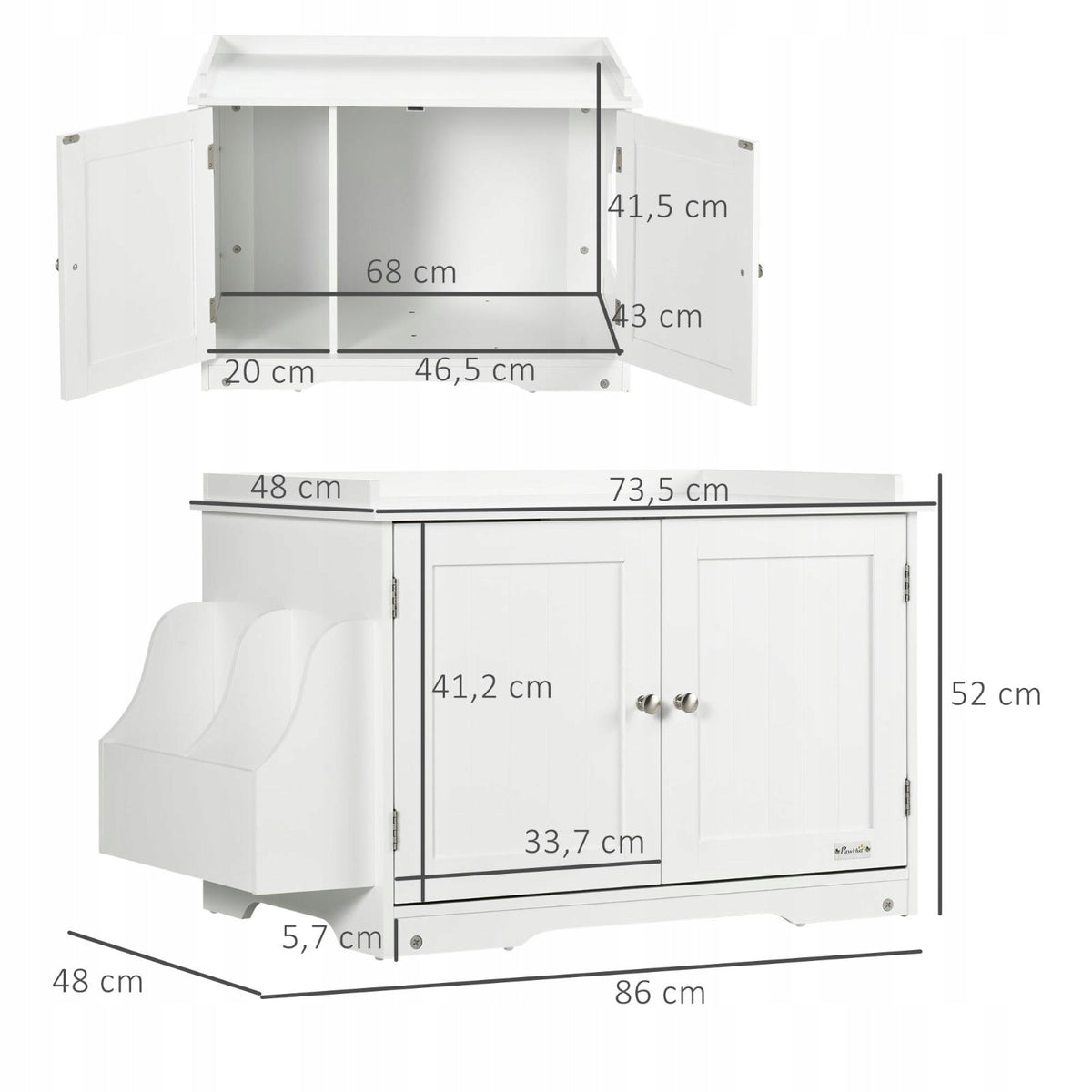 PawHut litter box with partition, double doors, white Manufacturer code 26038507001