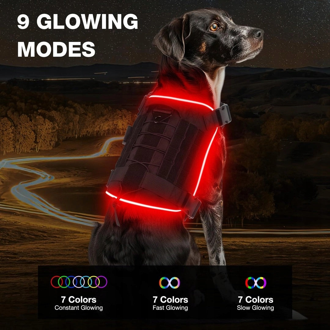 PcEoTllar Glowing Dog Harness with Rechargeable Battery, 7 Colors 8 Modes Packaging status original