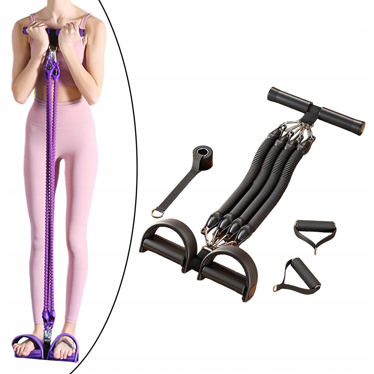 Pedal Resistance Band Sit up Stretch Band 4 Tube Pull Rope Resistance Black