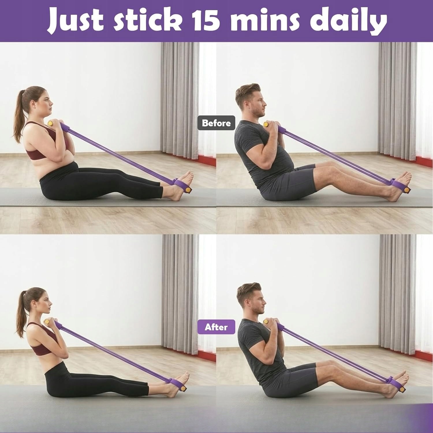 Pedal Resistance Band with Handle 6 Tubes Upgrade Heavy-Duty TPE Tubes Length 1 cm