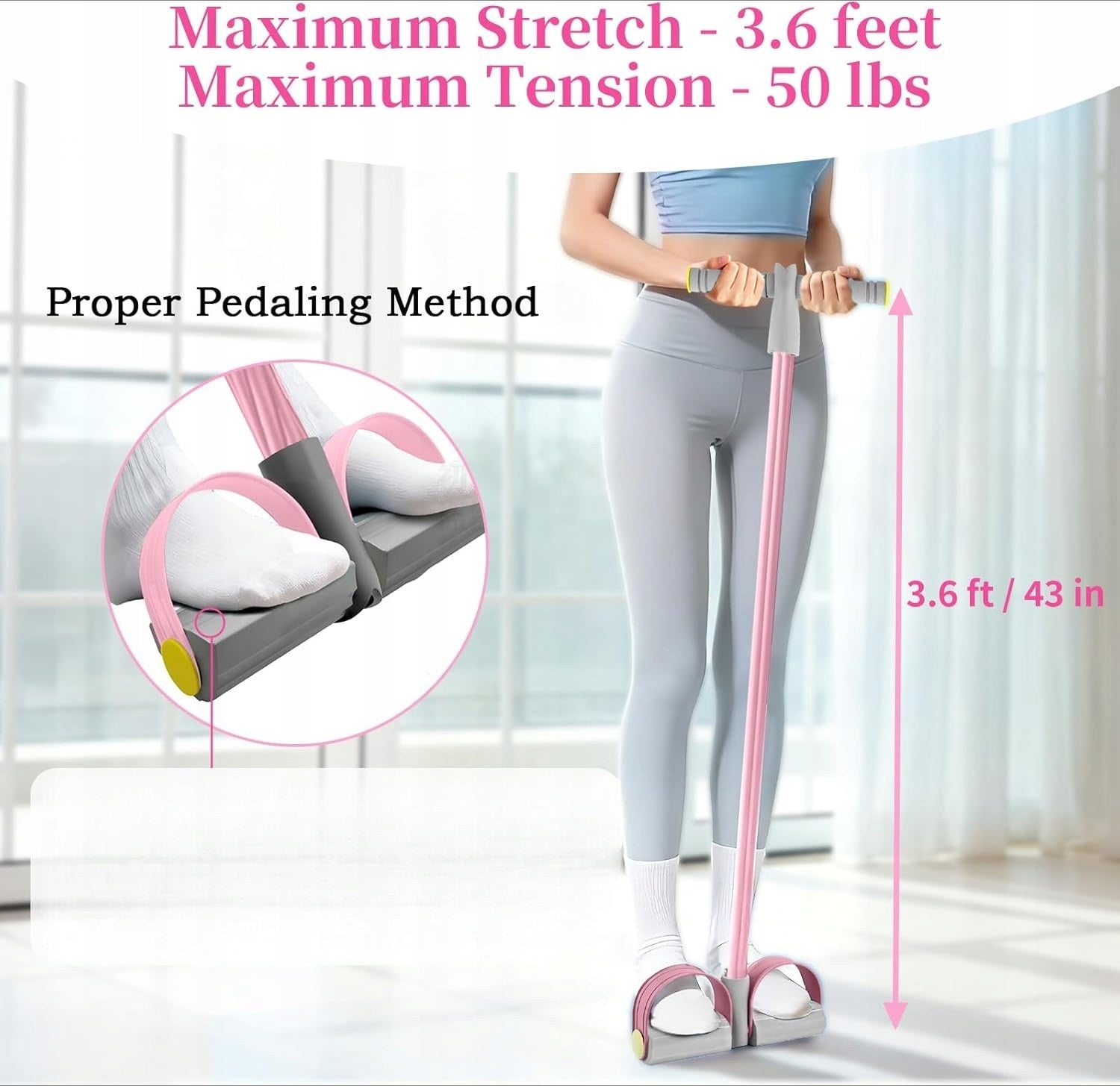 Pedal Resistance Bands with Handles, Durable 6-Tubes Multifunction Pedal Width 1 mm