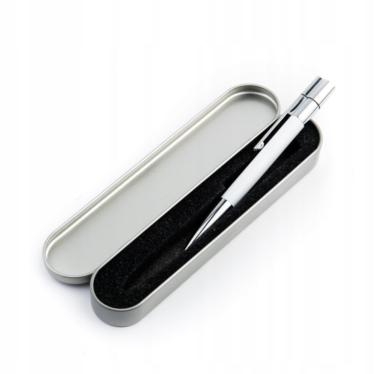 Pen with flash drive 2 GB USB 2.0 WHITE + METAL CASE FOR GIFT + ENGRAVING Color white