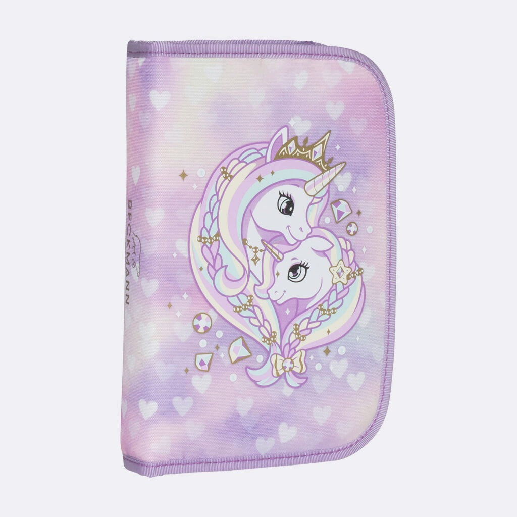 Pencil case with one section fully equipped, Unicorn princess purple