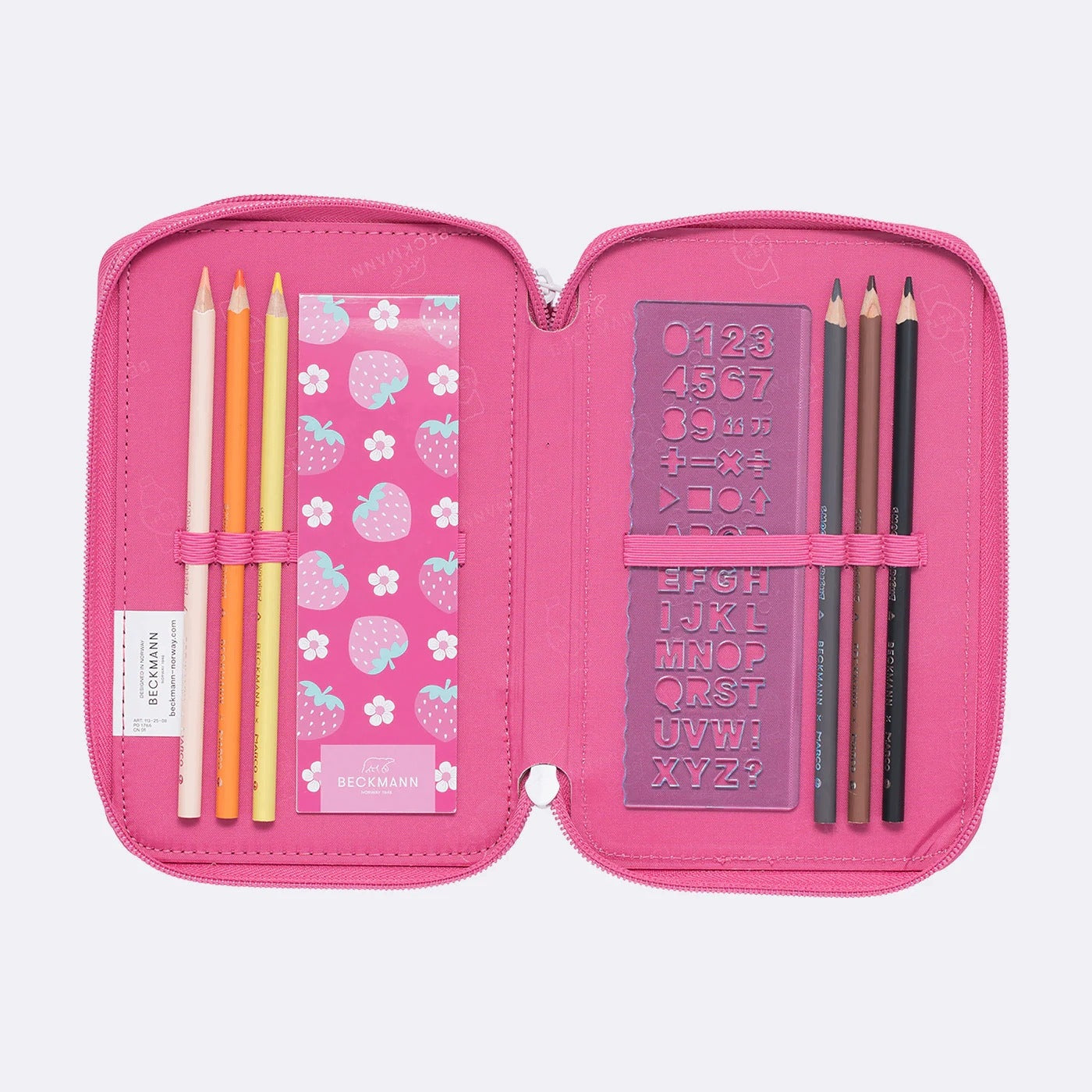 Pencil case with three compartments fully equipped - STRAWBERRY Brand BECKMANN