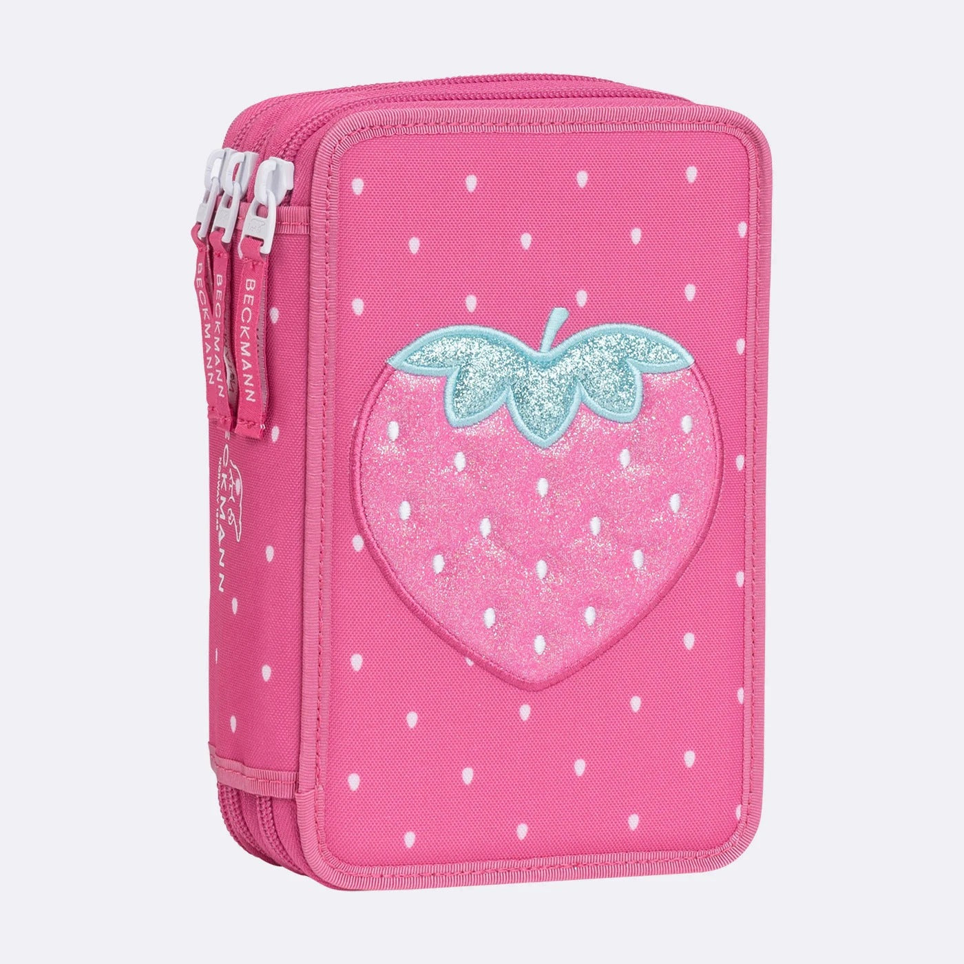 Pencil case with three compartments fully equipped - STRAWBERRY