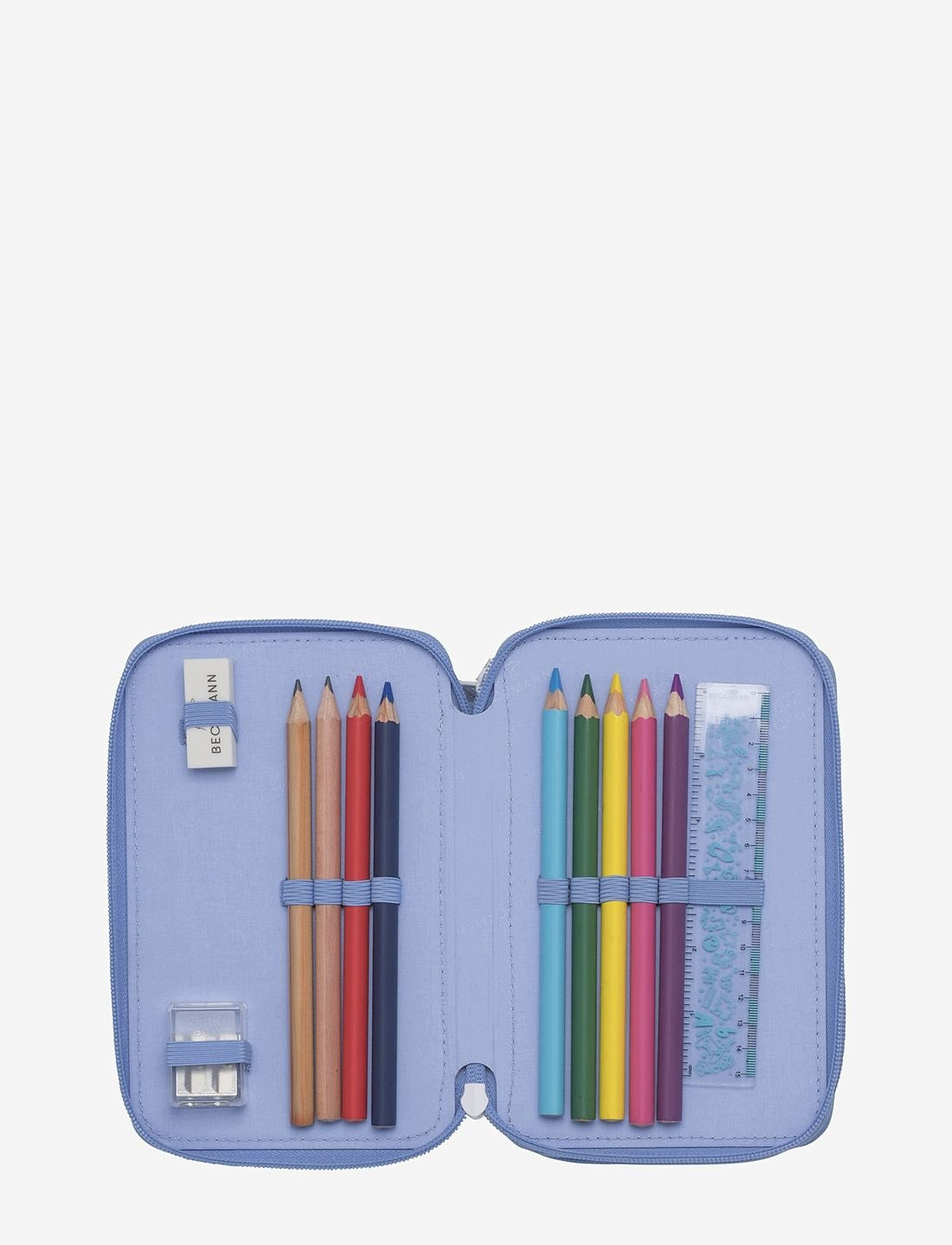 Pencil case with three compartments fully equipped, Unicorn Princess Ice Blue Brand BECKMANN