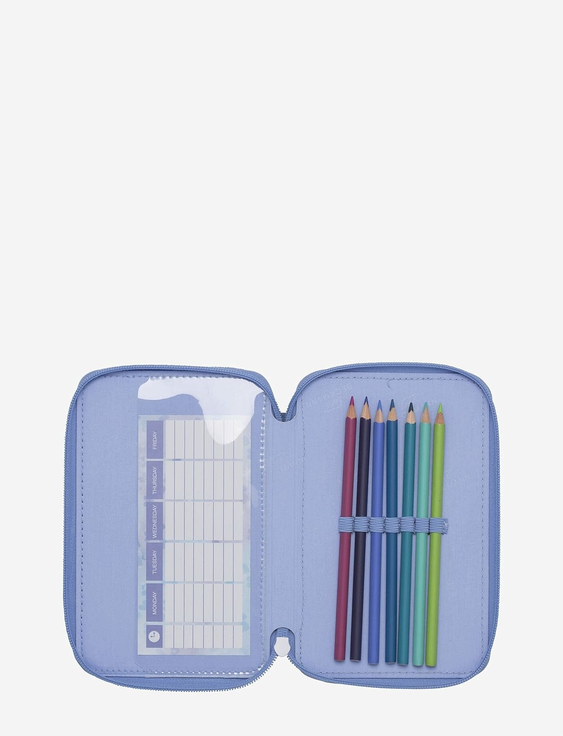 Pencil case with three compartments fully equipped, Unicorn Princess Ice Blue Color multicolor