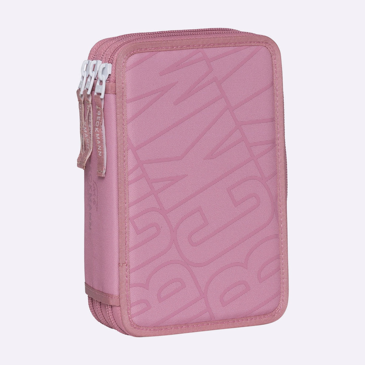 Pencil case with three compartments, fully equipped, pink