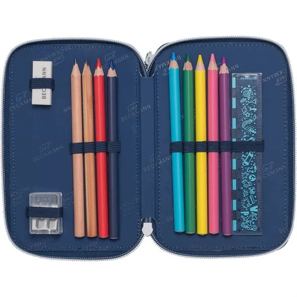 Pencil case with three sections fully equipped, Science Color multicolor