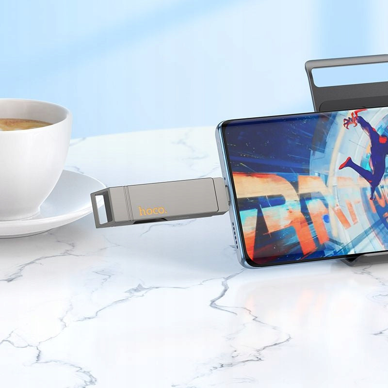 Pendrive 128GB USB 3.2 (USB A + USB C) Hoco UD15 Gray Small for Computer Packaging status original
