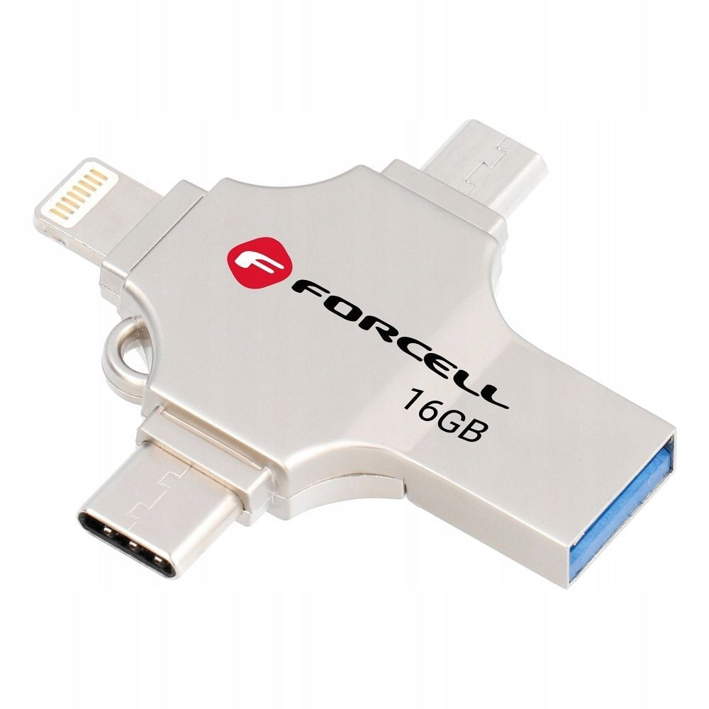 Pendrive 16GB USB 3.2 Gen 1 (USB A / USB C / Lightning / Micro USB) Forcell Color silver