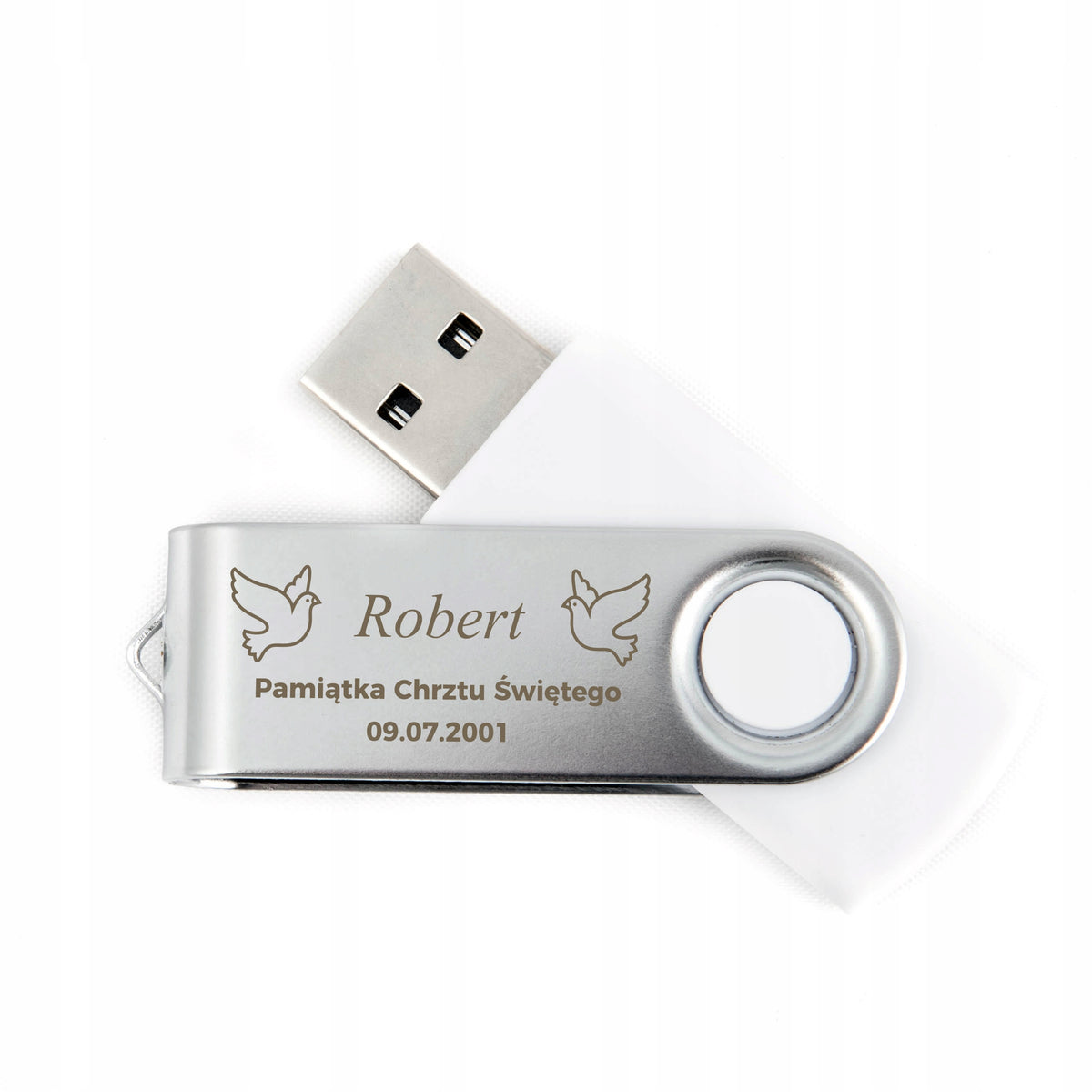 Pendrive USB stick 128 GB with engraving for BAPTISM Color white