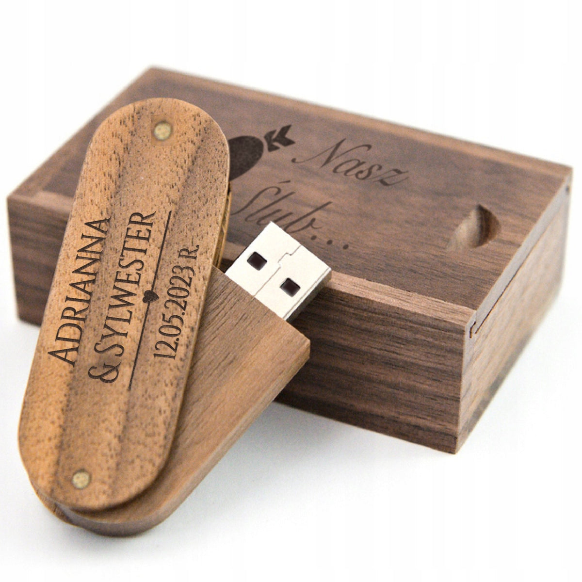 Pendrive Wooden box 8 GB 2.0 engraving LOGO BAPTISM WEDDING COMMUNION STUDENT