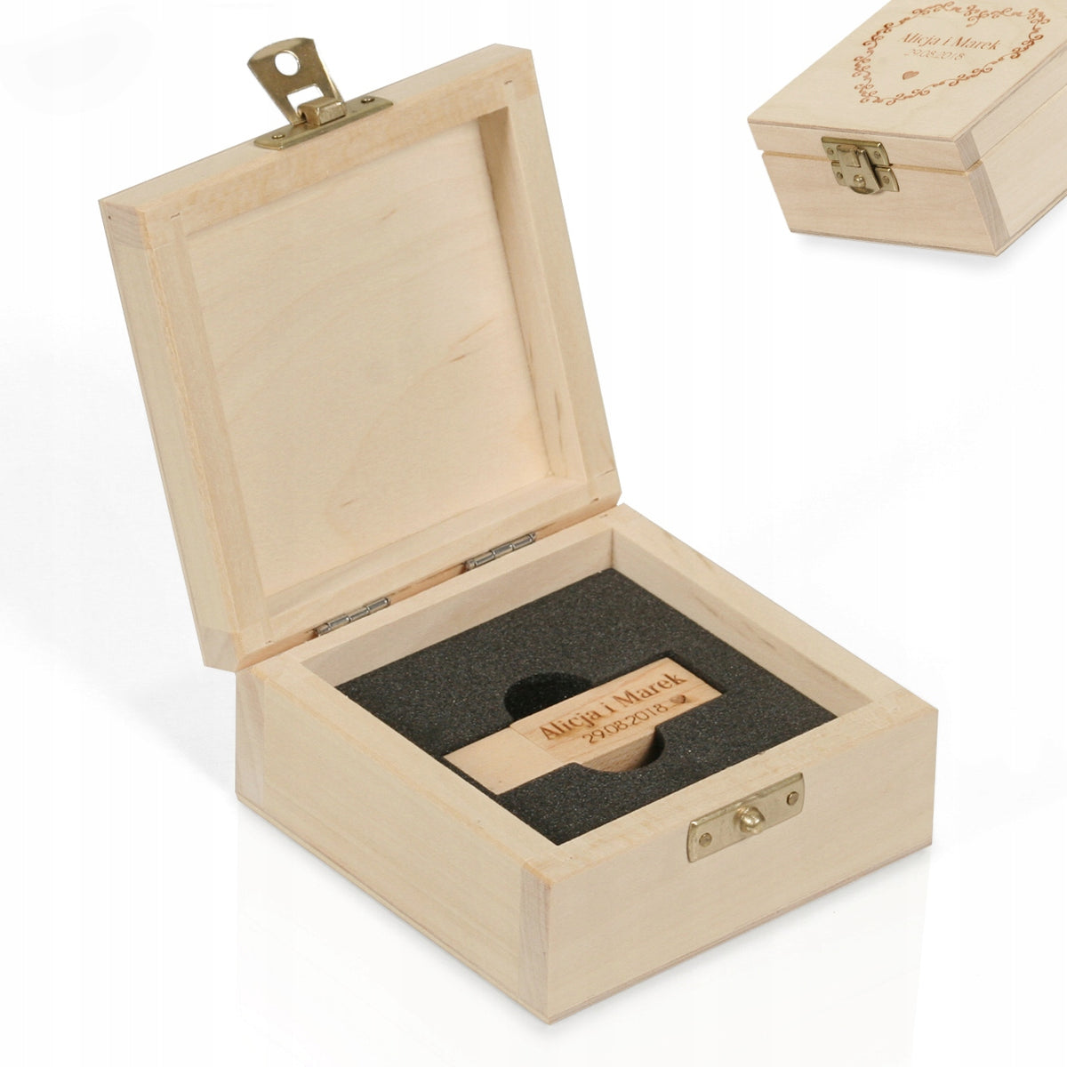 Pendrive wedding case box wood - ENGRAVING + 16GB