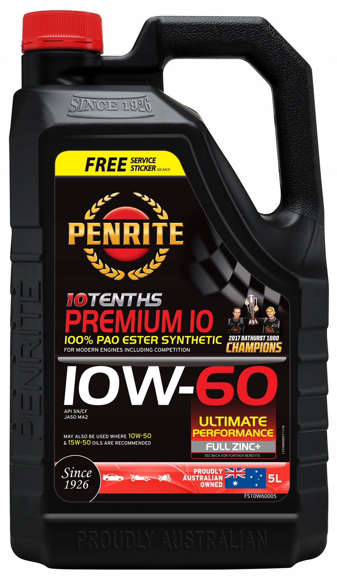 Penrite Premium 10 10W60 PAO/Ester 5L - authorized distributor