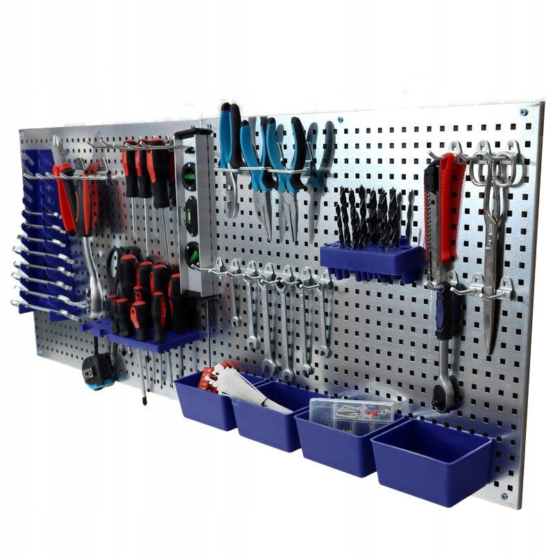 Perforated Metal Tool Wall with 32 Handles